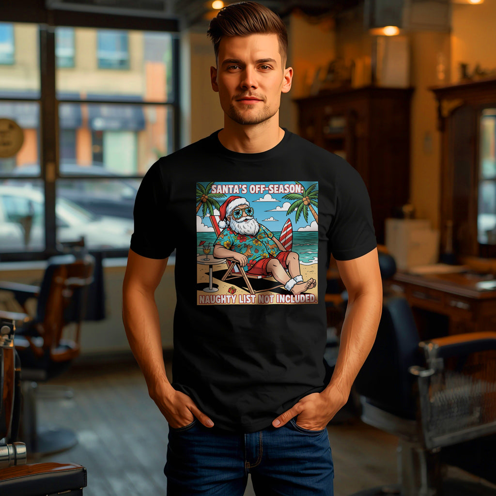 Funny Santa’s Off-Season Christmas T-Shirt – Beach Holiday Santa Tee for Summer Lovers