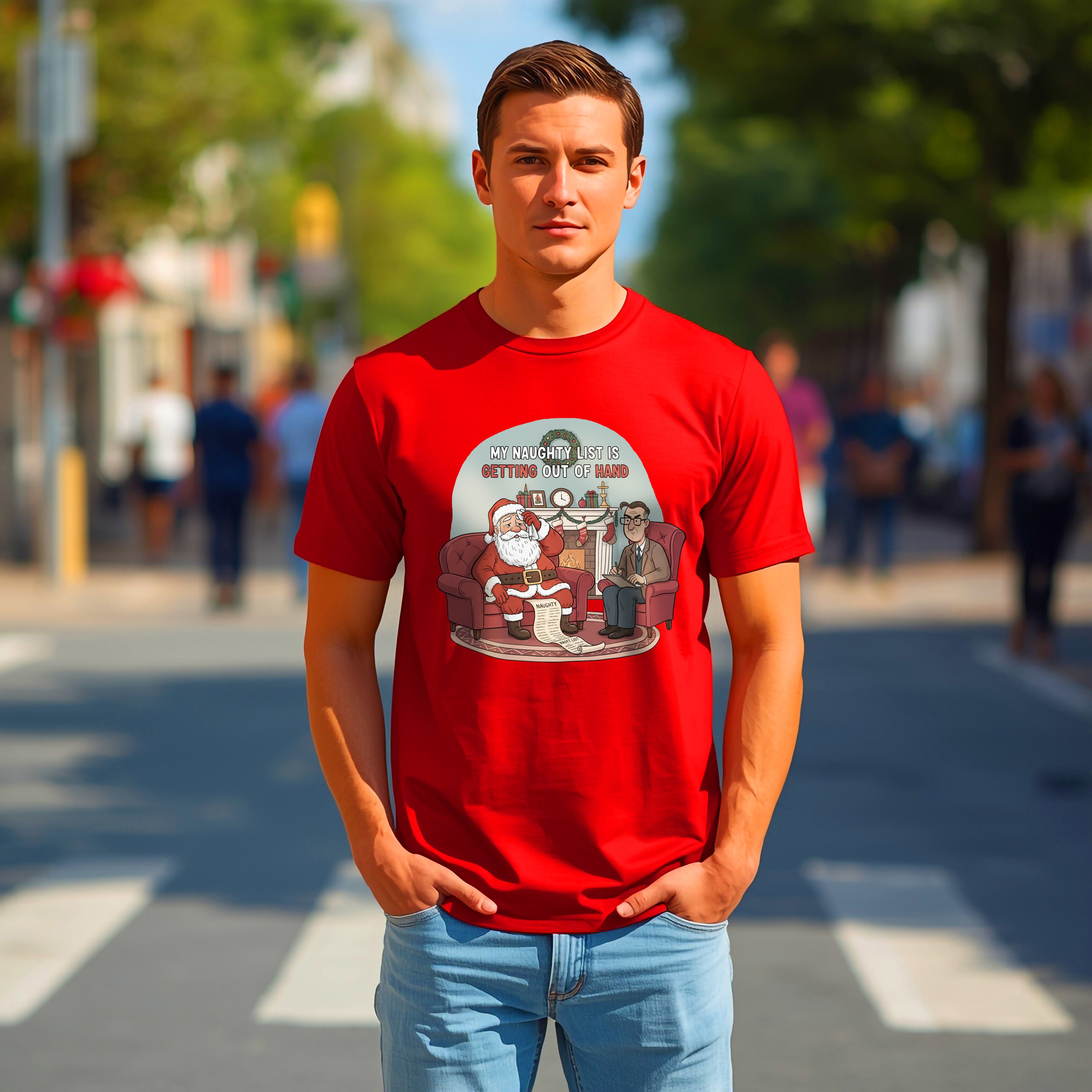 Funny Santa Naughty List T-Shirt For Lovers of Funny Shirts and Holidays