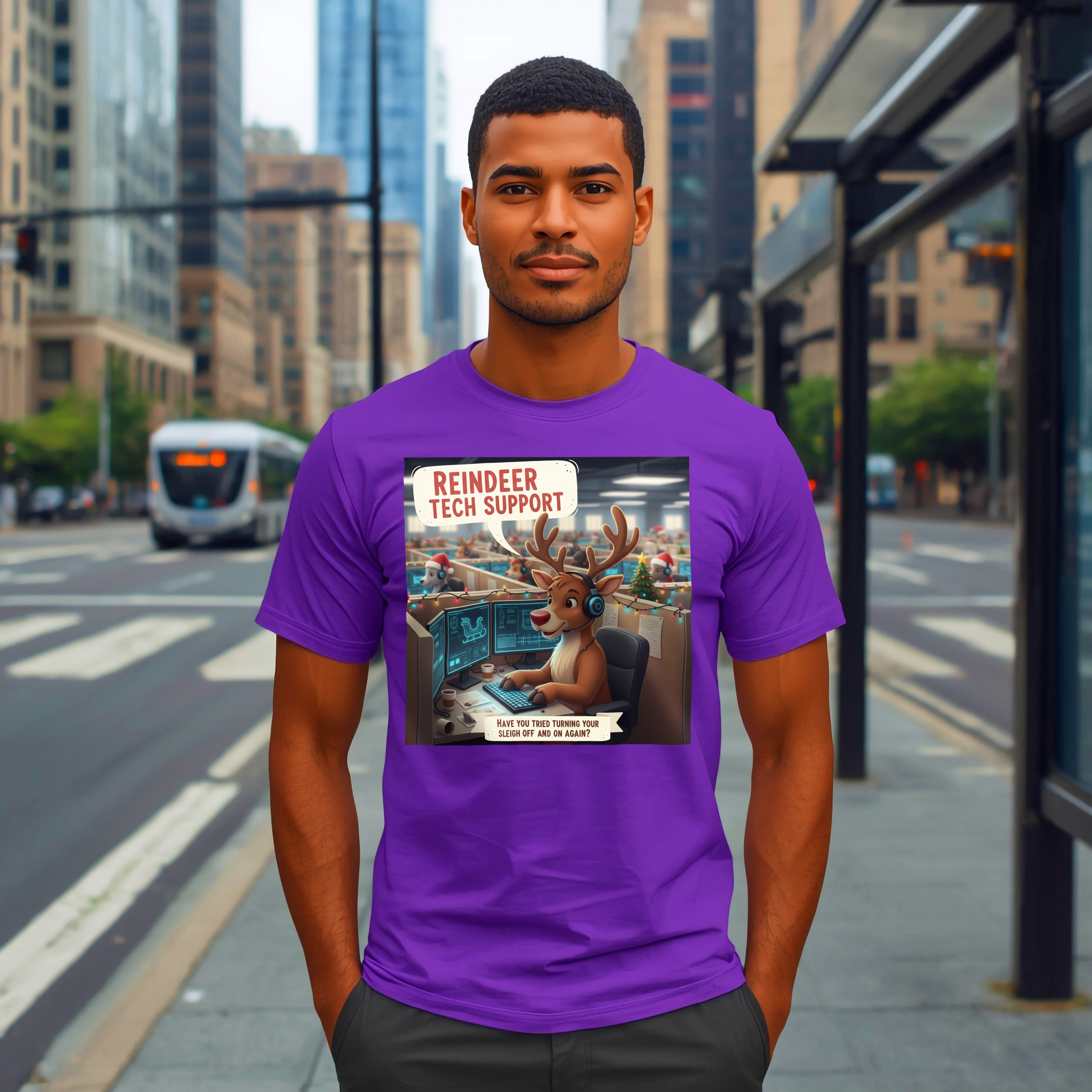 Funny Christmas T-Shirt: "Reindeer Tech Support" Holiday Humor Graphic Tee