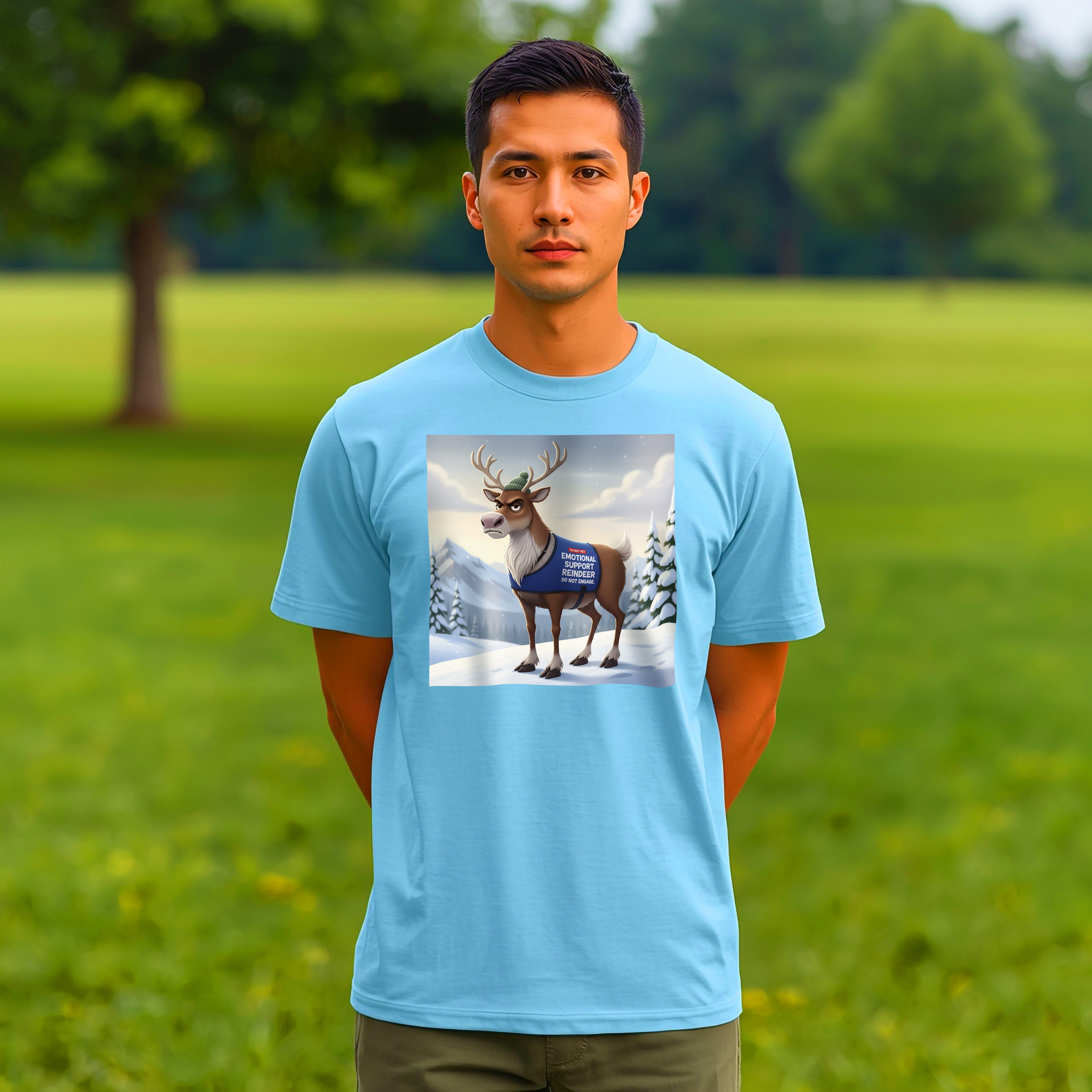 Funny Christmas T-Shirt: "Emotional Support Reindeer" Sarcastic Holiday Tee