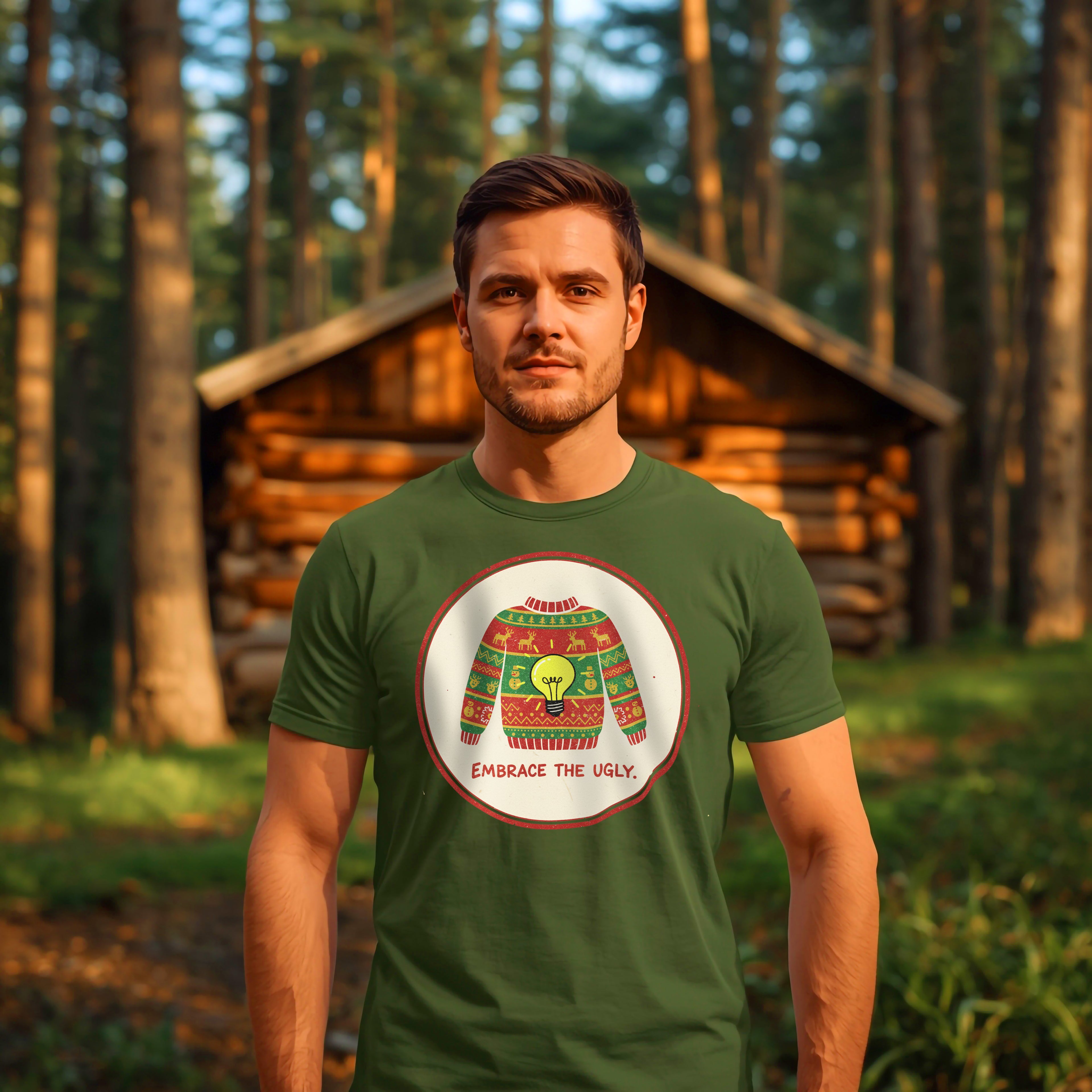 Funny Christmas T-Shirt: "Embrace the Ugly" Sweater Graphic Tee