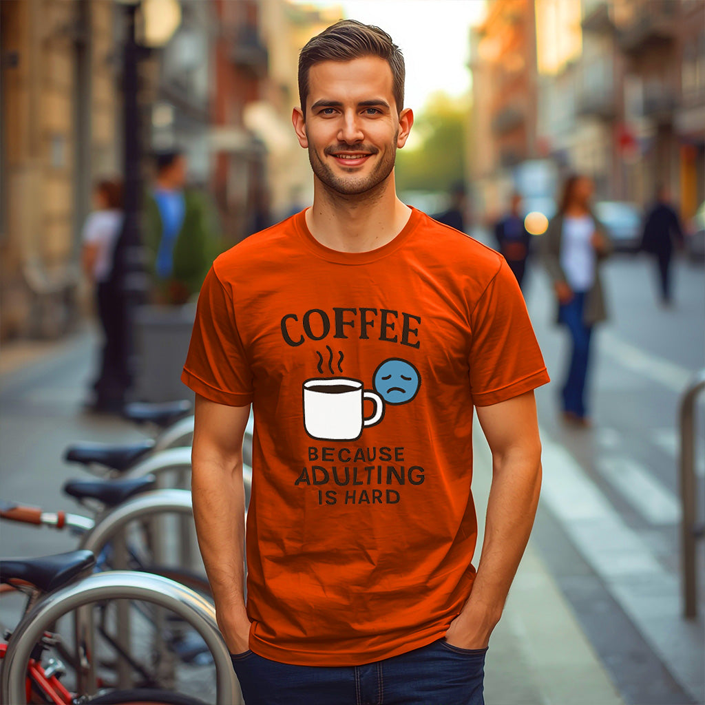 Coffee Because Adulting Is Hard T-Shirt: Funny Relatable Morning Tee