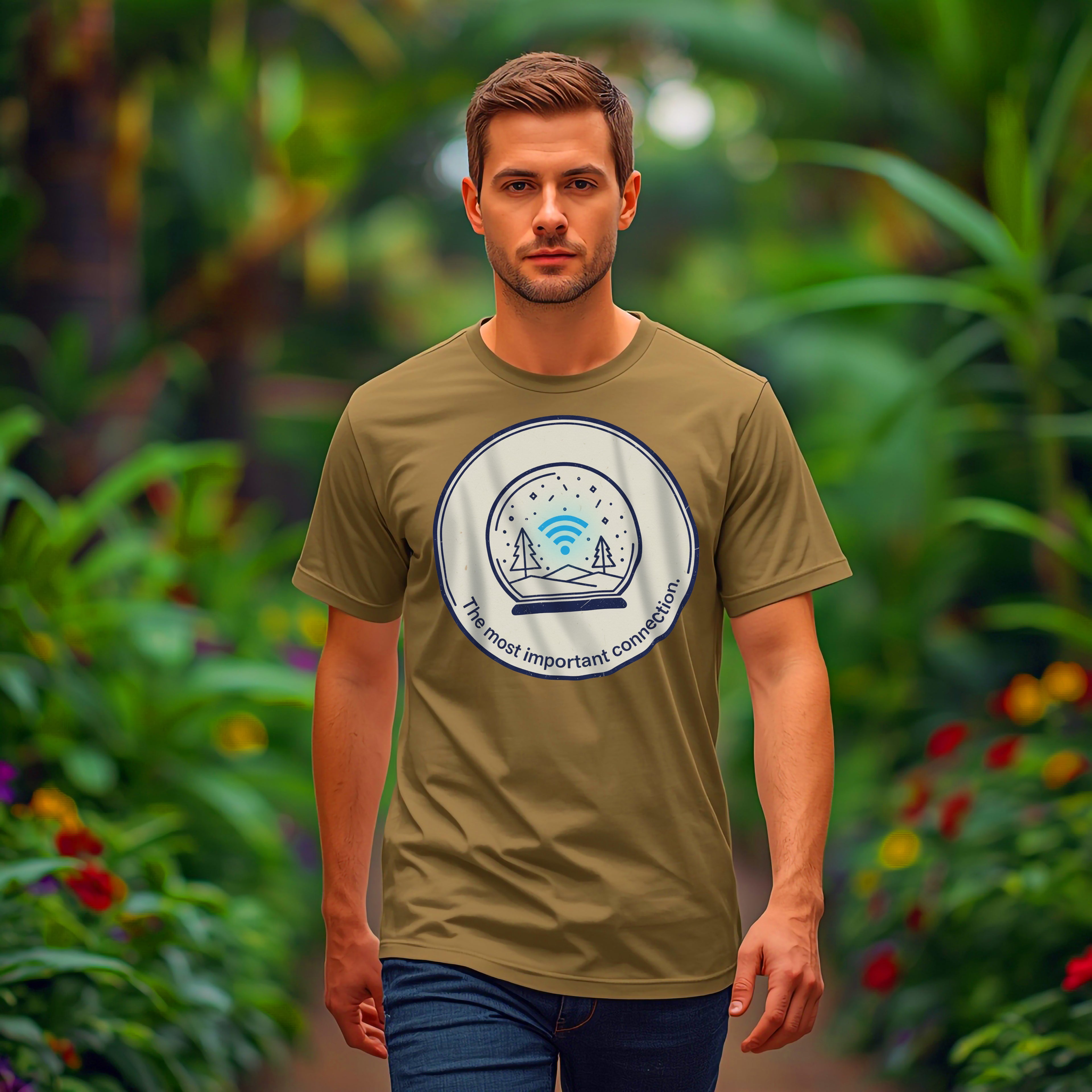 Funny Christmas T-Shirt: "Most Important Connection" WiFi Snow Globe Graphic Tee