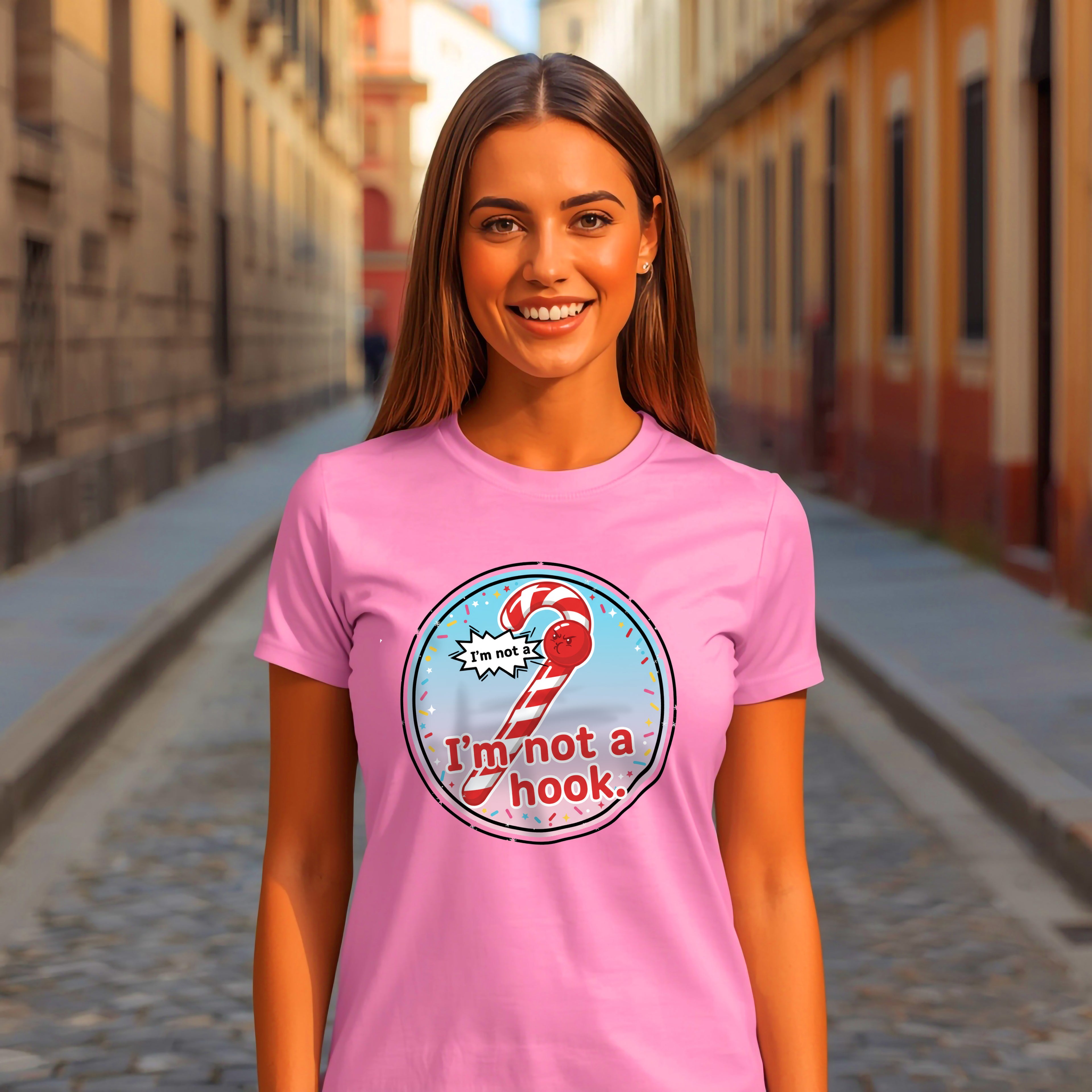 Funny Christmas T-Shirt: "I'm Not a Hook" Candy Cane Graphic Tee