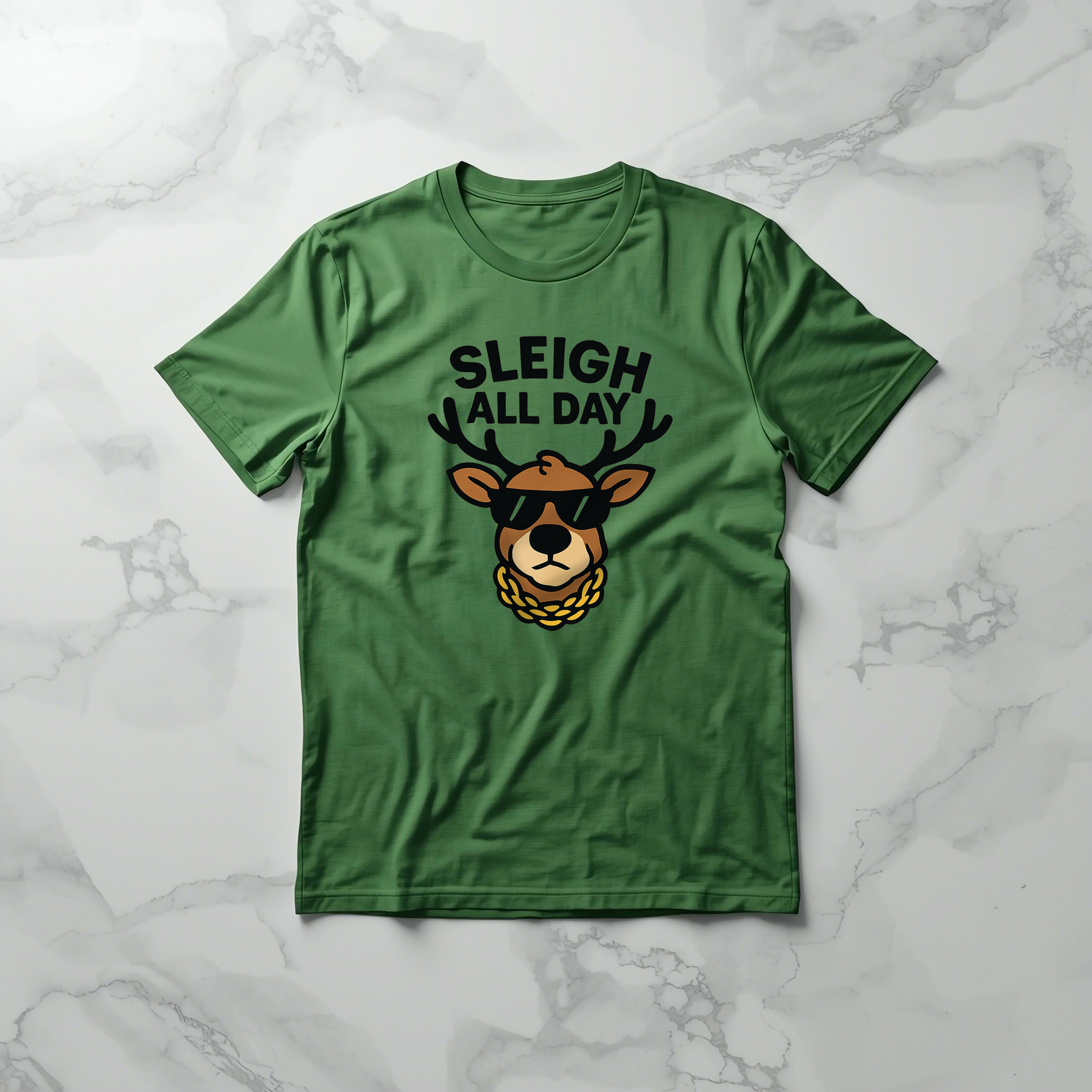 Sleigh All Day T-Shirt | Cool Reindeer Graphic Tee | Funny Christmas Party Shirt | Gildan 5000