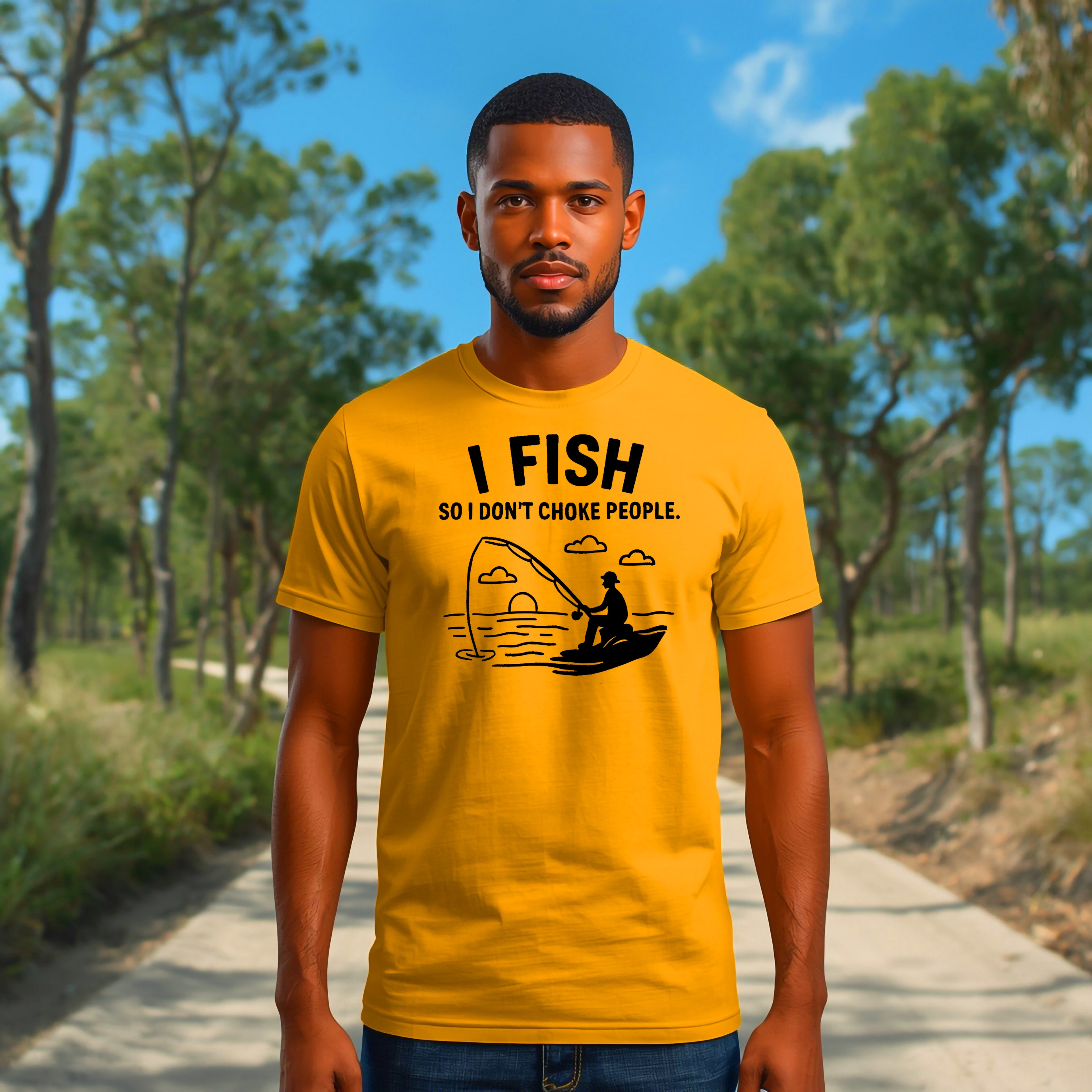 “I Fish So I Don’t Choke People” Funny Fishing T-Shirt – Sarcastic Angler Humor Tee for Fishermen & Outdoors Lovers