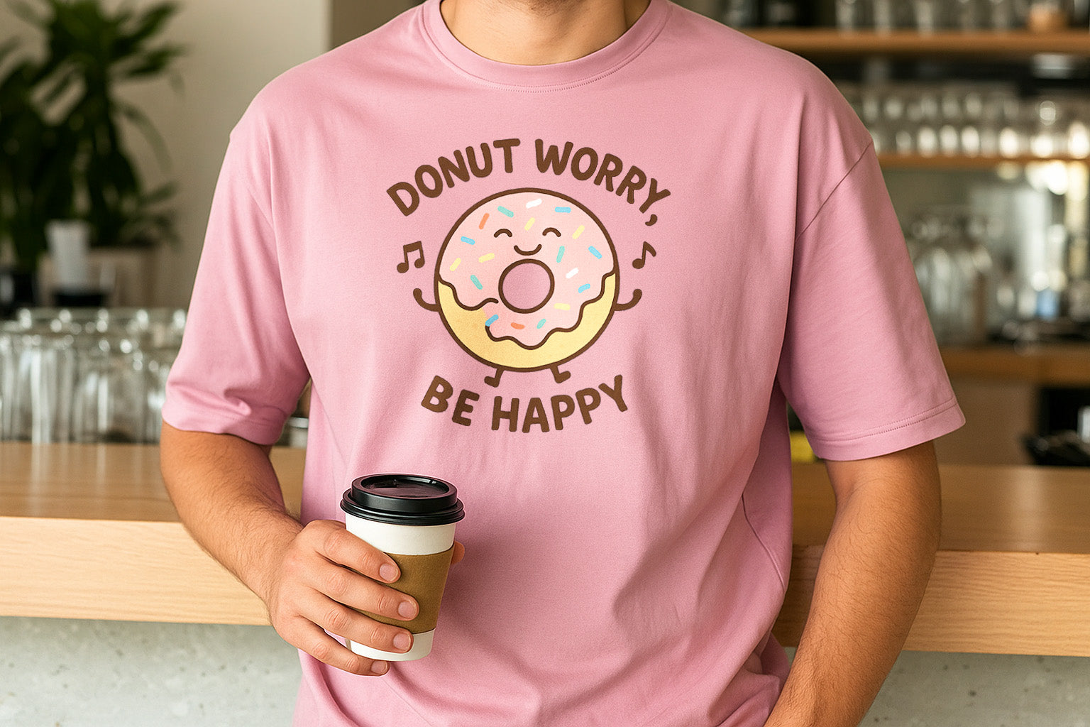 Donut T-Shirt: "Donut Worry, Be Happy" Funny Food Pun Graphic Tee