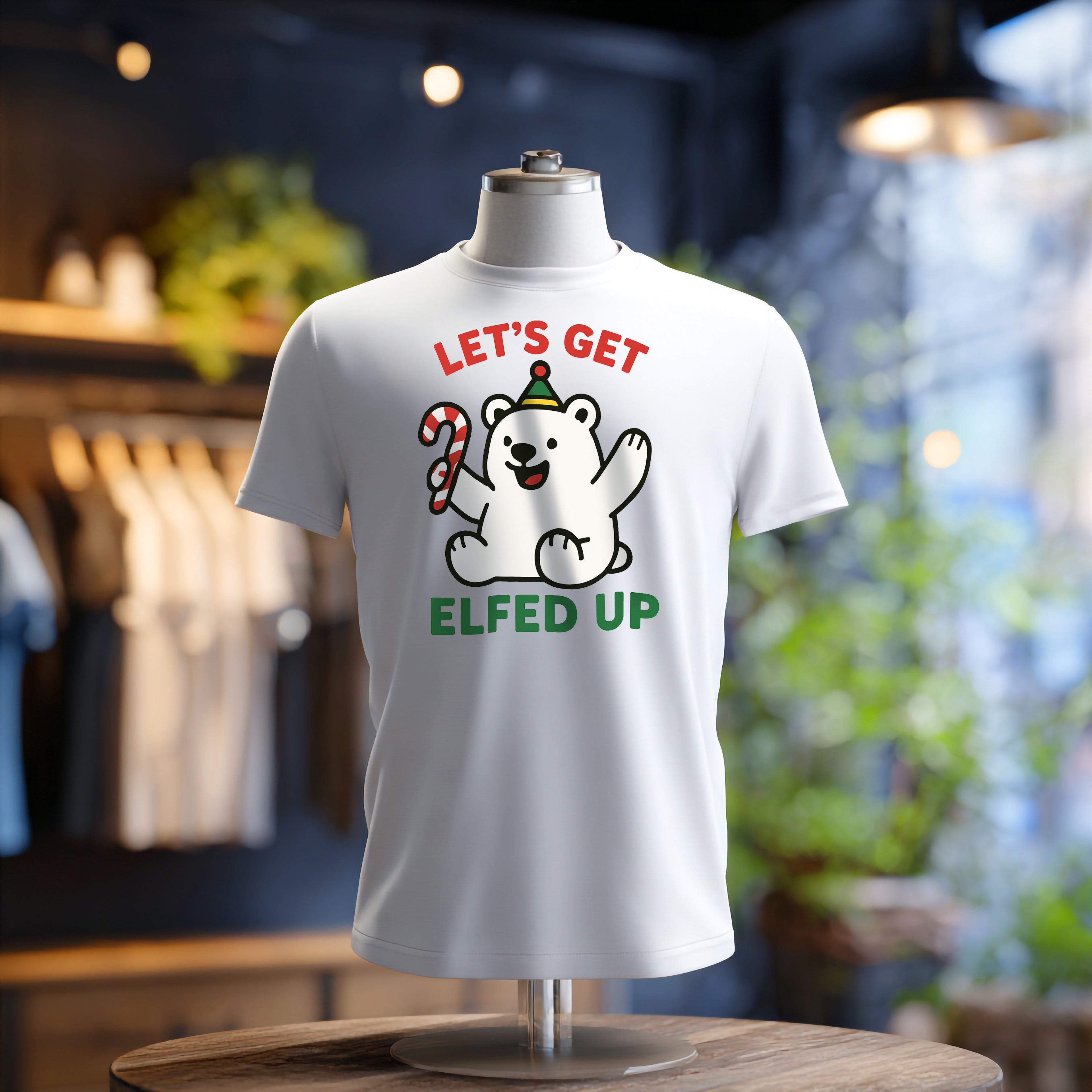 Let's Get Elfed Up T-Shirt | Funny Polar Bear Drinking Tee | Christmas Party Shirt | Gildan 5000