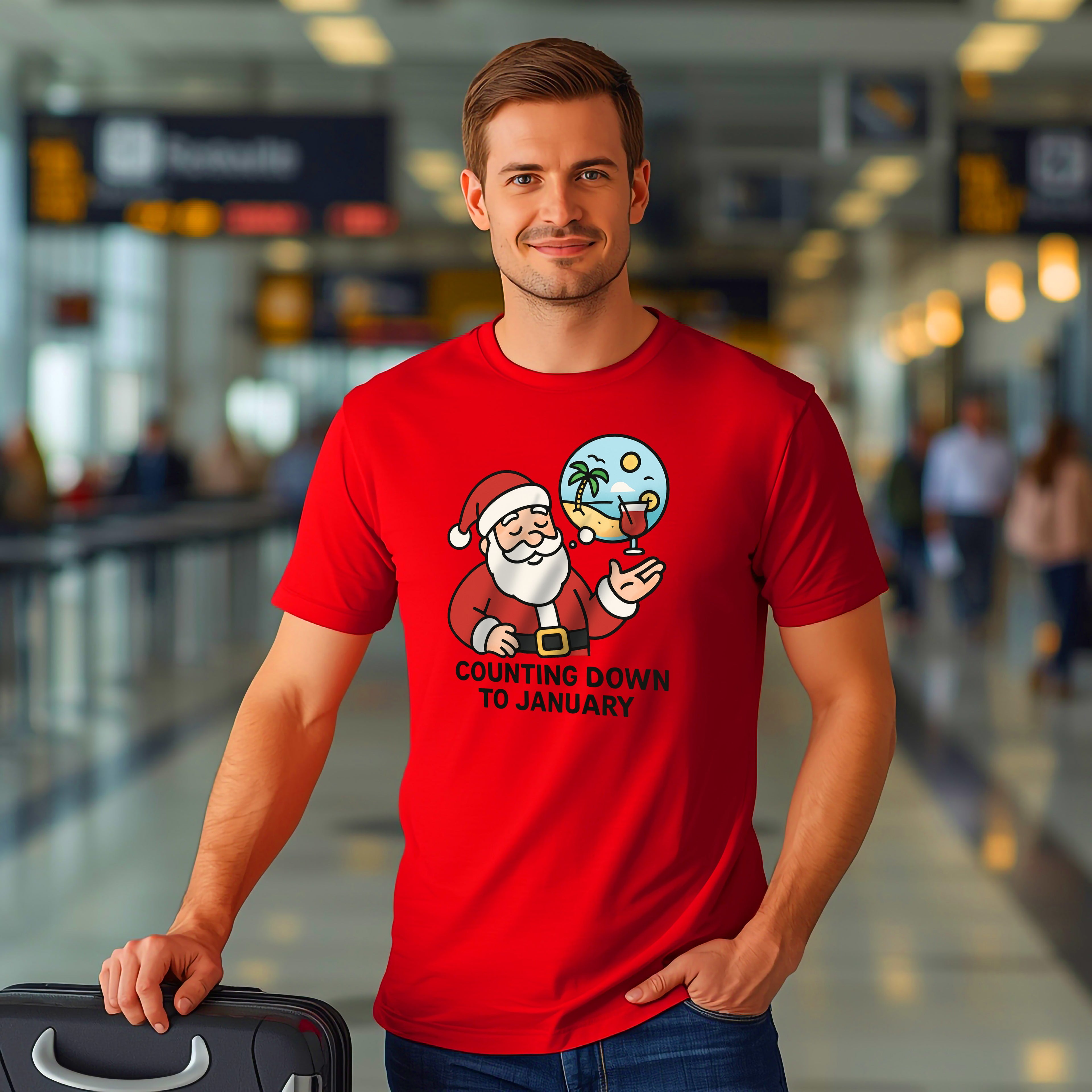 Counting Down to January T-Shirt | Funny Santa Vacation Graphic Tee | Post-Holiday Humor Gift | Gildan 5000