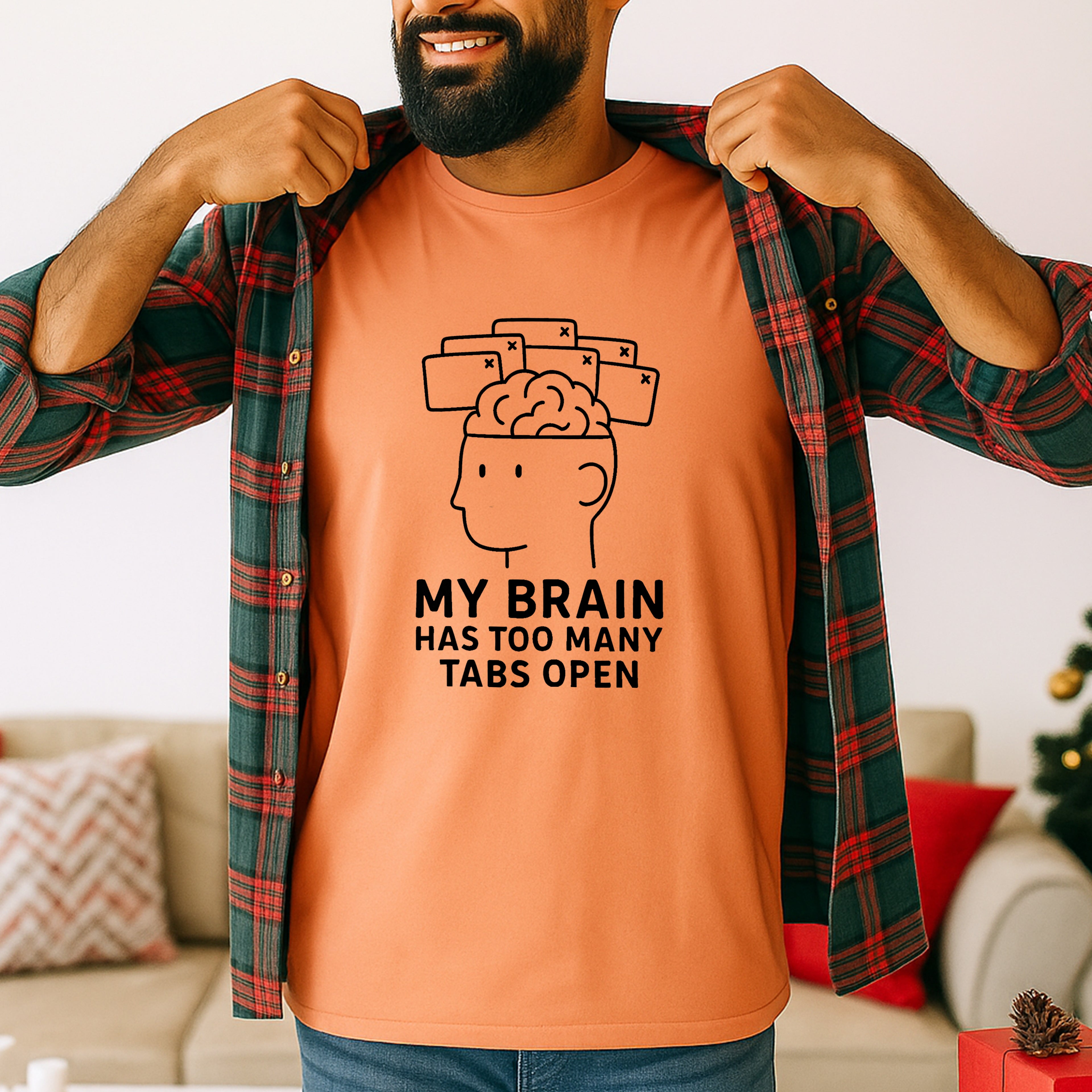 “My Brain Has Too Many Tabs Open” Funny Overthinking T-Shirt – Relatable Tech Humor Tee for Men & Women