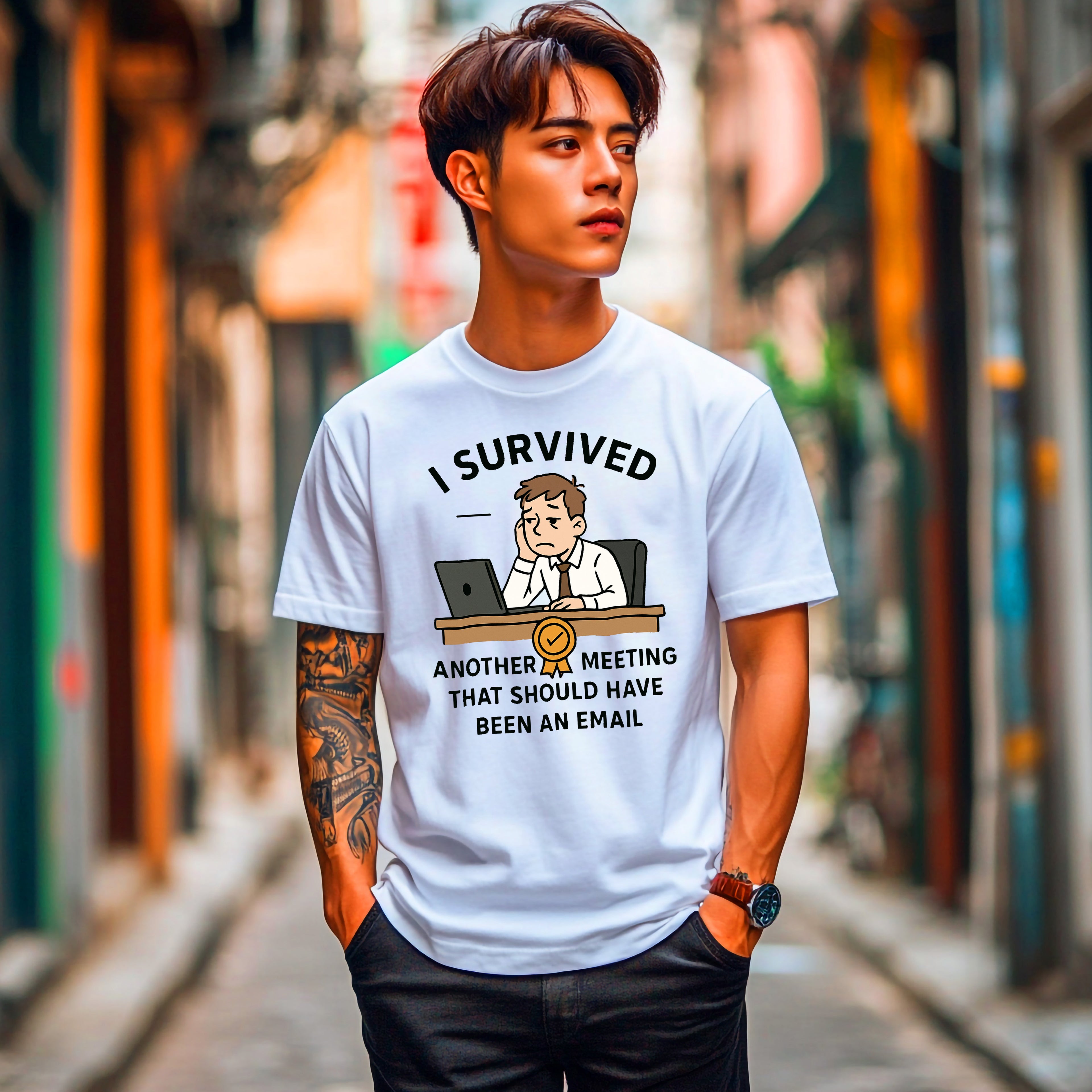 Office Humor T-Shirt: "Survived Another Meeting" Funny Work Graphic Tee