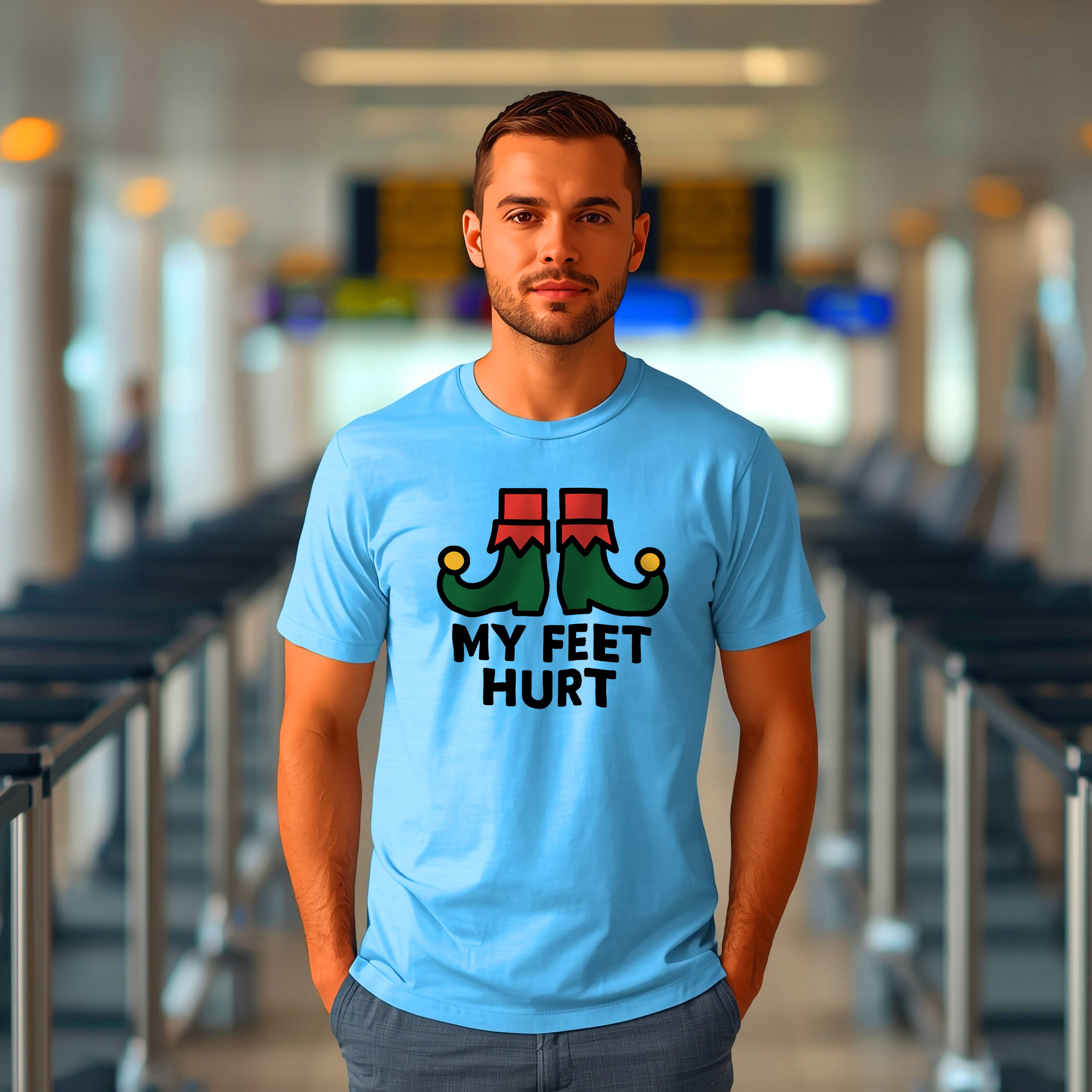 My Feet Hurt T-Shirt | Funny Elf Shoes Graphic Tee | North Pole Worker Humor Gift | Gildan 5000