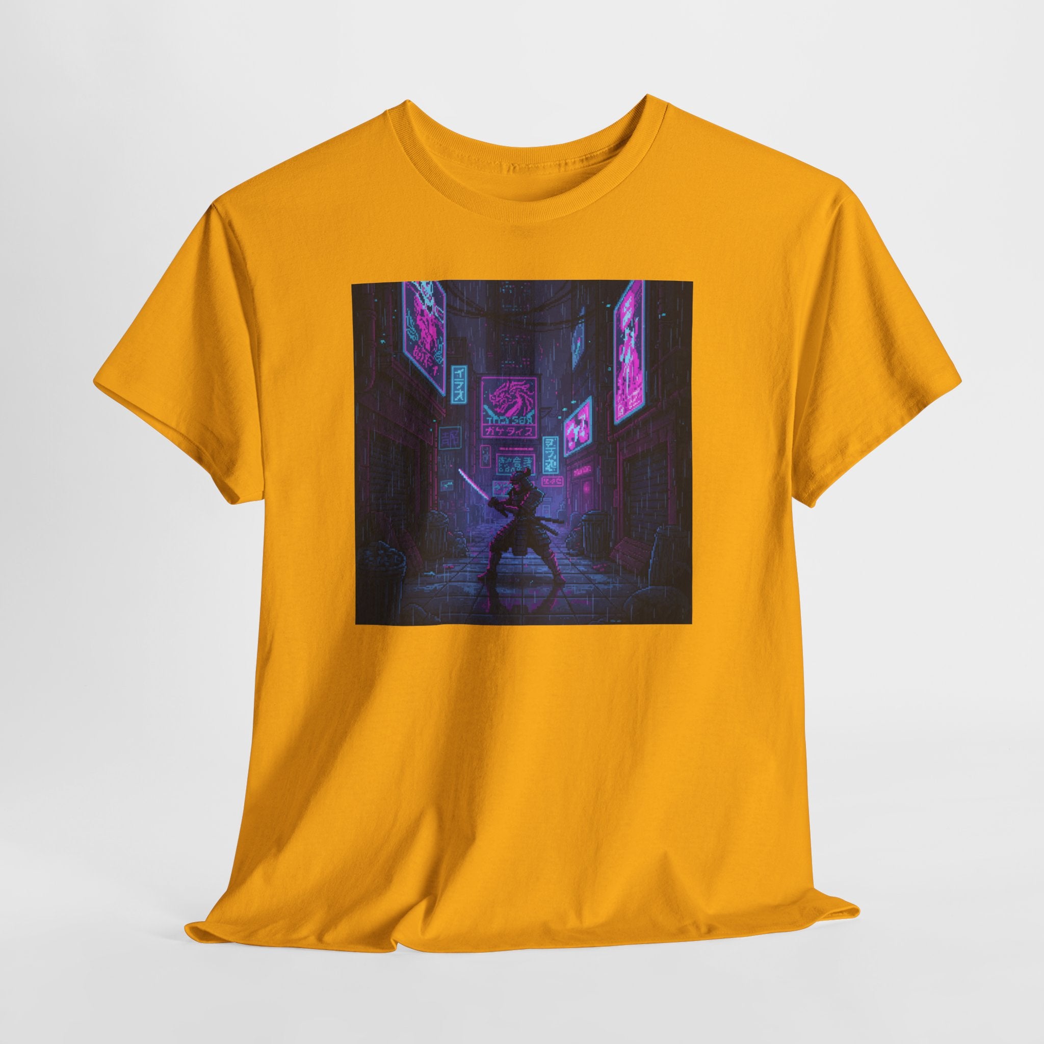 Cyberpunk Samurai T-Shirt | Pixel Art Neon Katana Tee | Retro Futuristic Graphic Shirt | Synthwave Gaming Gift | Gildan 5000