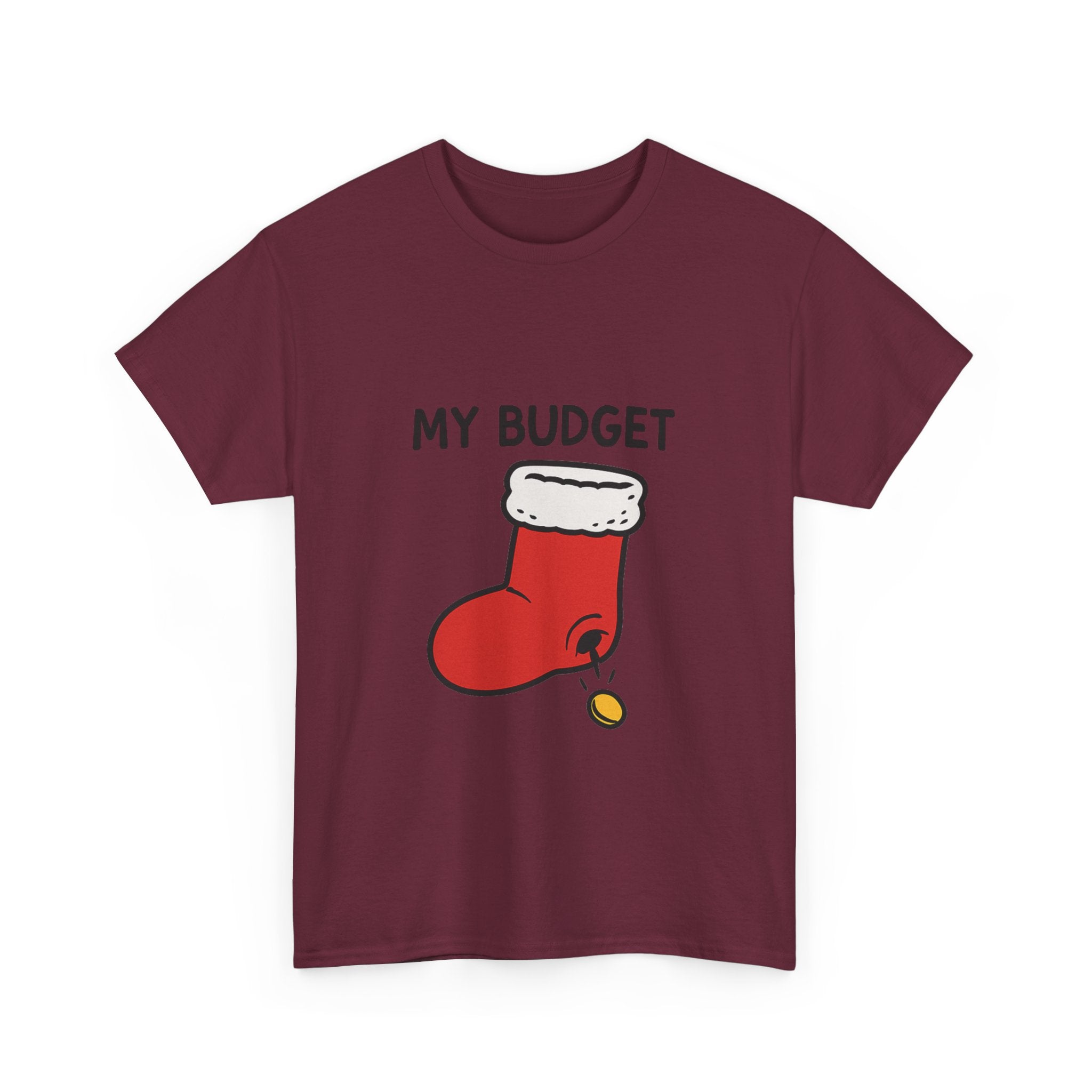 My Budget T-Shirt | Funny Christmas Stocking Graphic Tee | Holiday Finance Humor Gift | Gildan 5000