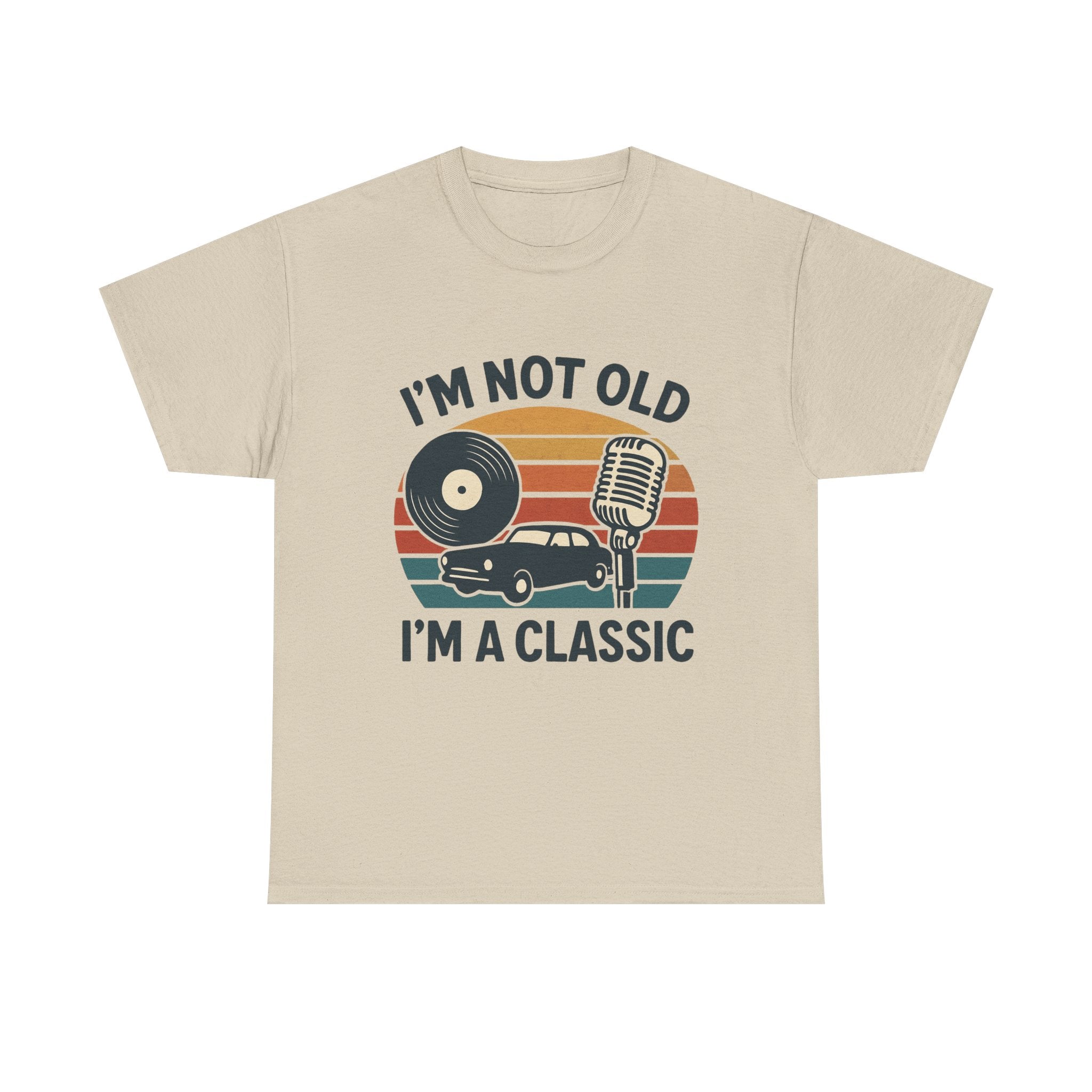 “I’m Not Old, I’m a Classic” Vintage Retro T-Shirt – Funny Birthday Tee for Men & Women Who Love Cars, Music & Nostalgia