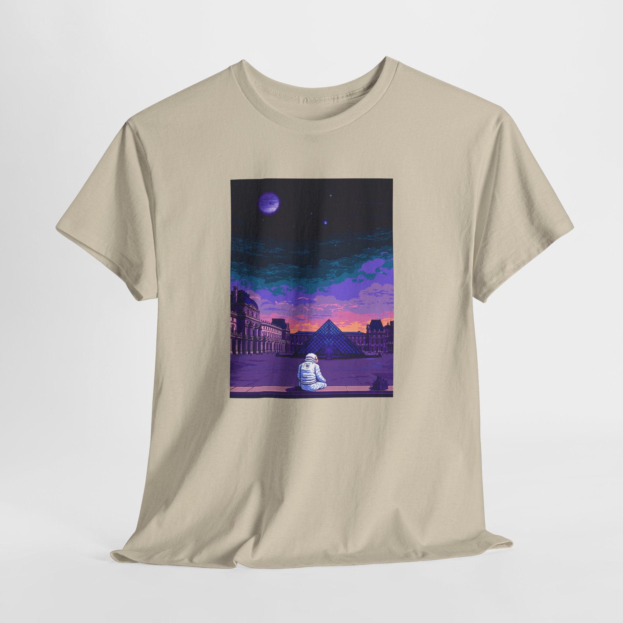 Pixel Art Astronaut T-Shirt | Vaporwave Louvre Pyramid Tee | Retro Synthwave Aesthetic Shirt | Space Traveler Gift | Gildan 5000