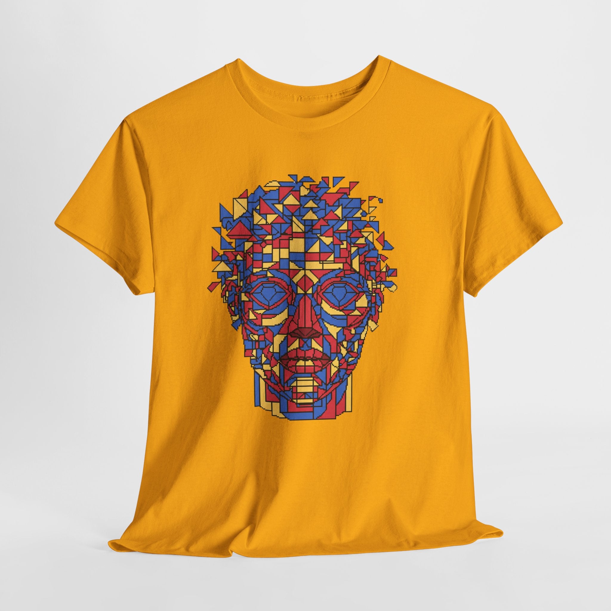 Geometric Face T-Shirt | Pixel Art Abstract Portrait Tee | Cubism Style Graphic Shirt | Primary Colors Art Gift | Gildan 5000