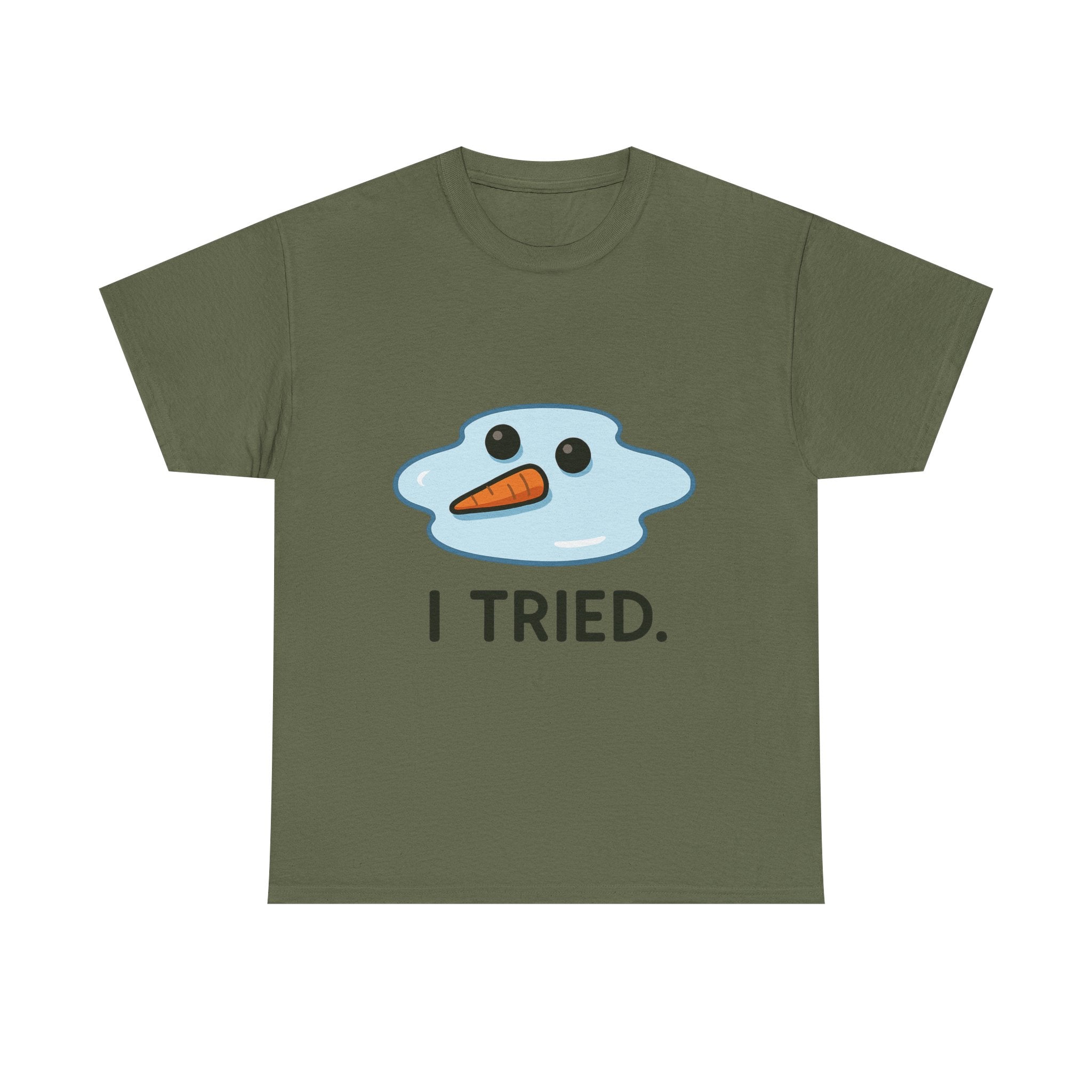 I Tried T-Shirt | Funny Melted Snowman Graphic Tee | Relatable Holiday Humor Gift | Gildan 5000