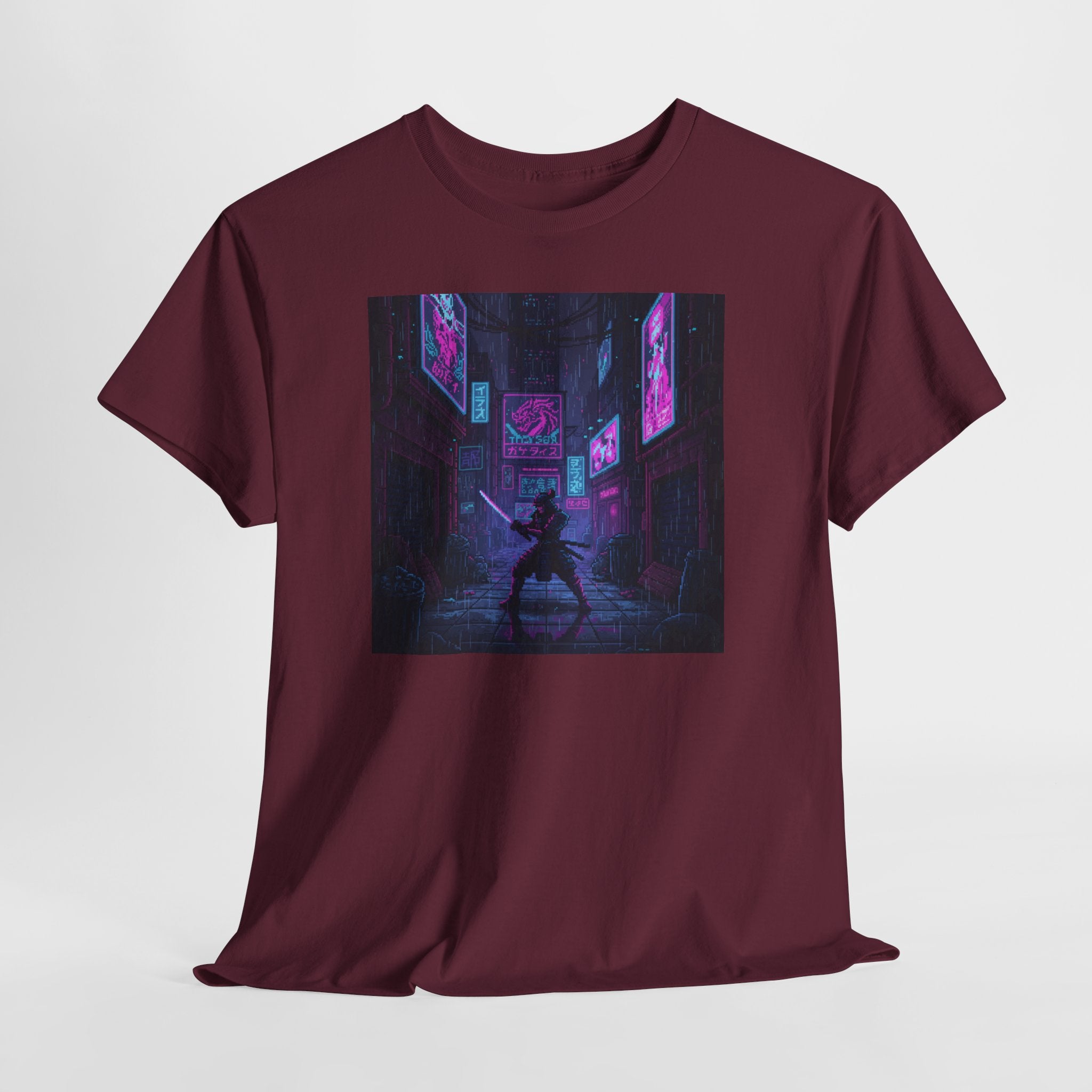Cyberpunk Samurai T-Shirt | Pixel Art Neon Katana Tee | Retro Futuristic Graphic Shirt | Synthwave Gaming Gift | Gildan 5000