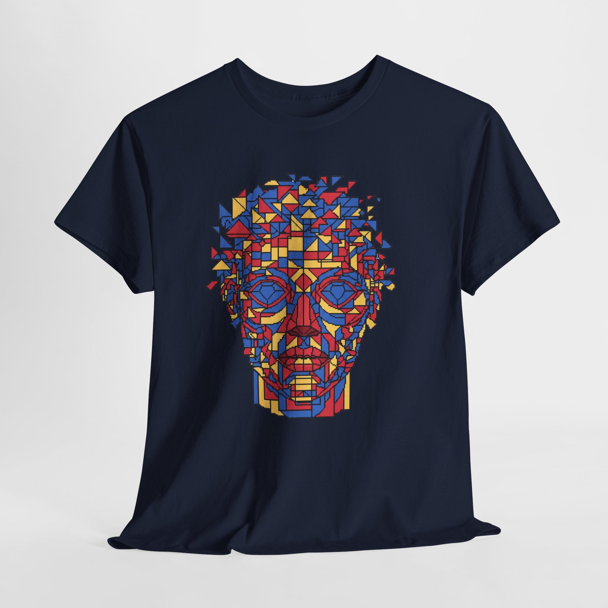 Geometric Face T-Shirt | Pixel Art Abstract Portrait Tee | Cubism Style Graphic Shirt | Primary Colors Art Gift | Gildan 5000