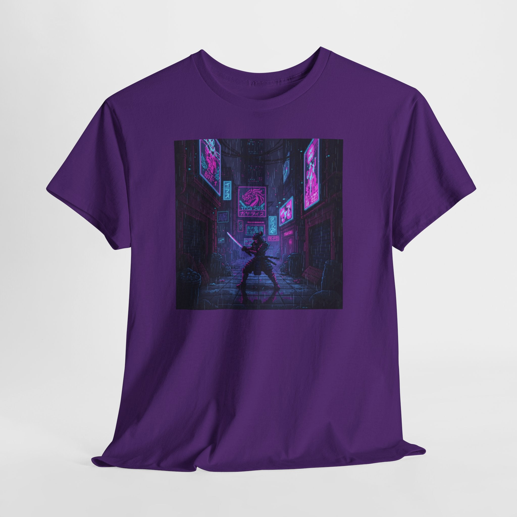 Cyberpunk Samurai T-Shirt | Pixel Art Neon Katana Tee | Retro Futuristic Graphic Shirt | Synthwave Gaming Gift | Gildan 5000