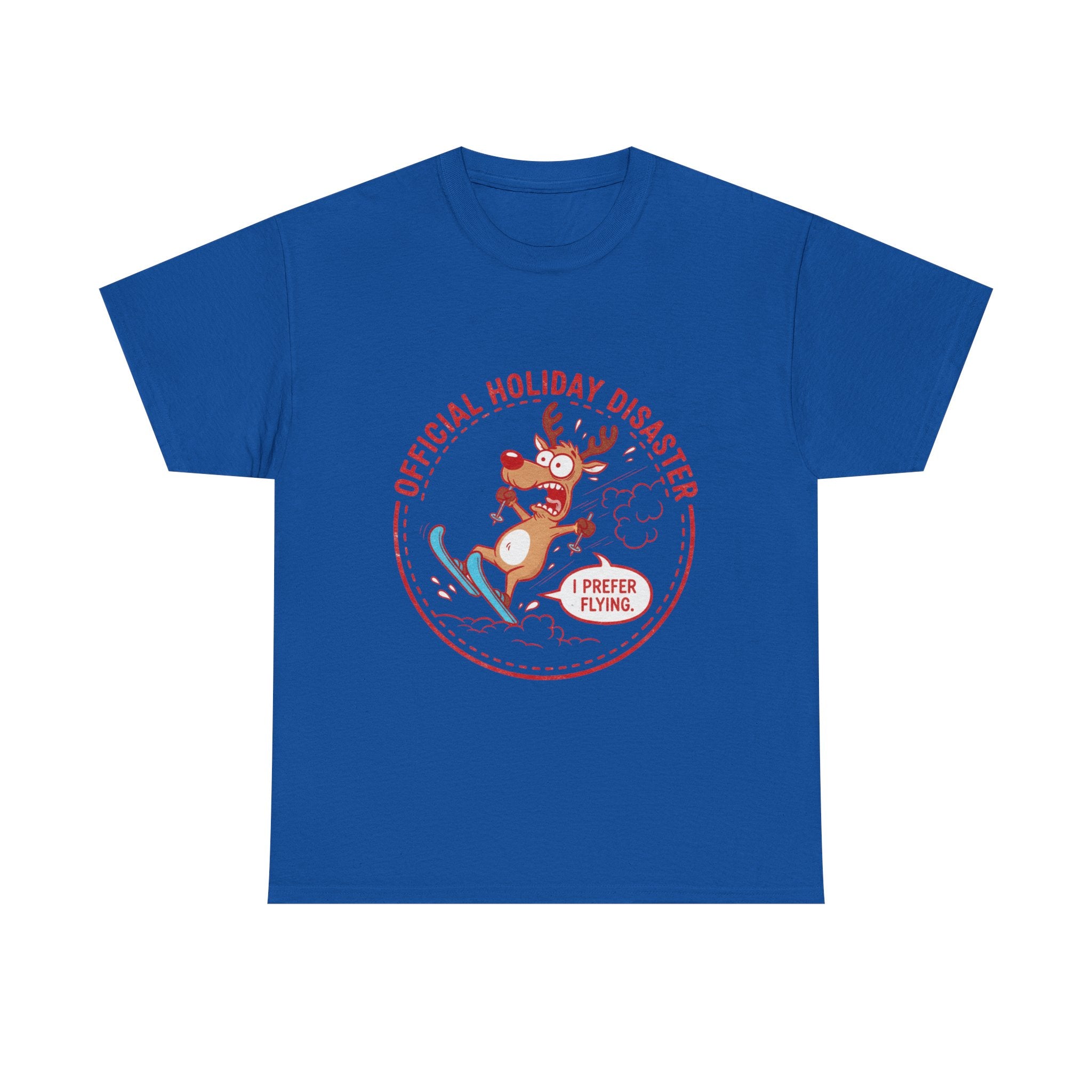 Funny Christmas T-Shirt: "Official Holiday Disaster" Skiing Reindeer Graphic Tee