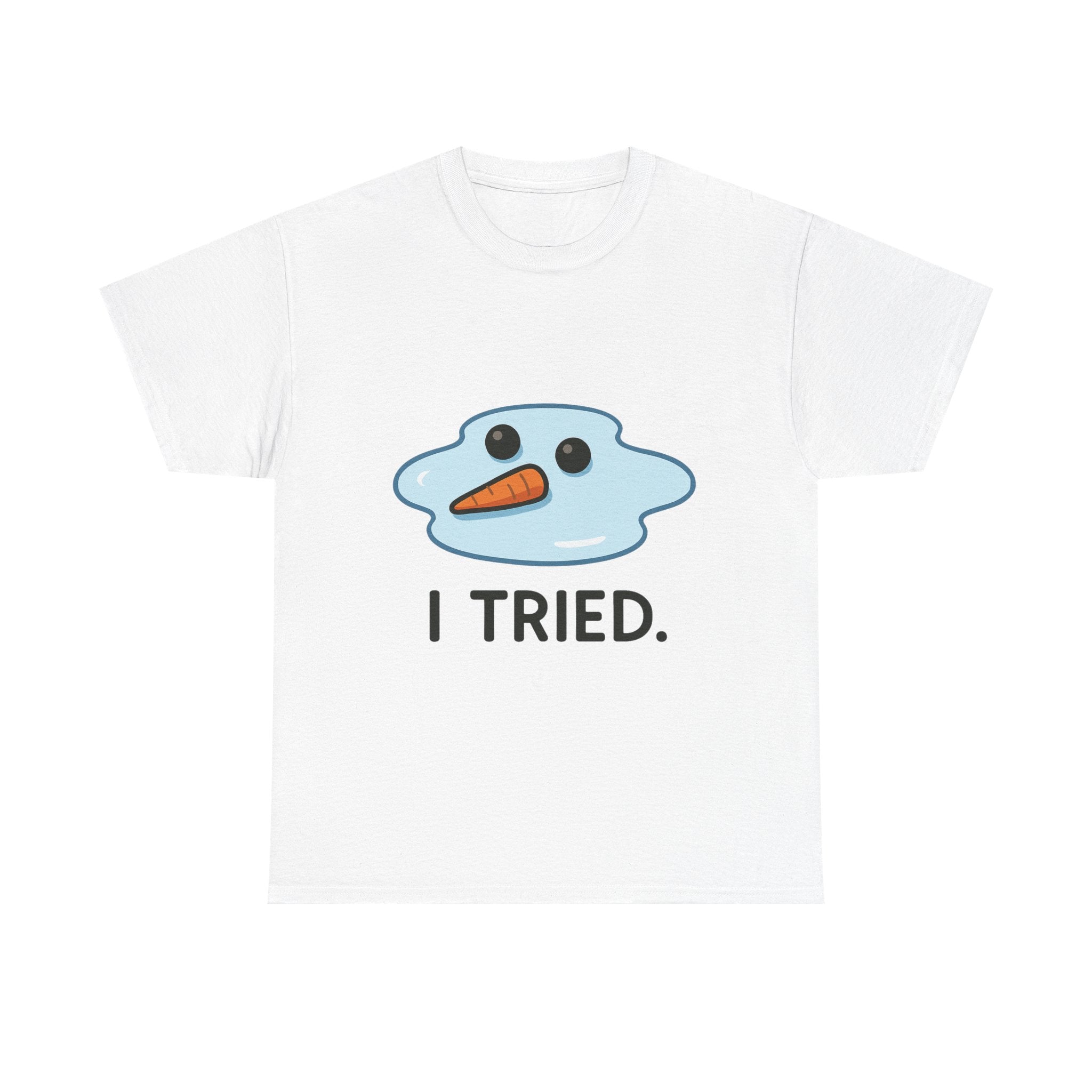 I Tried T-Shirt | Funny Melted Snowman Graphic Tee | Relatable Holiday Humor Gift | Gildan 5000