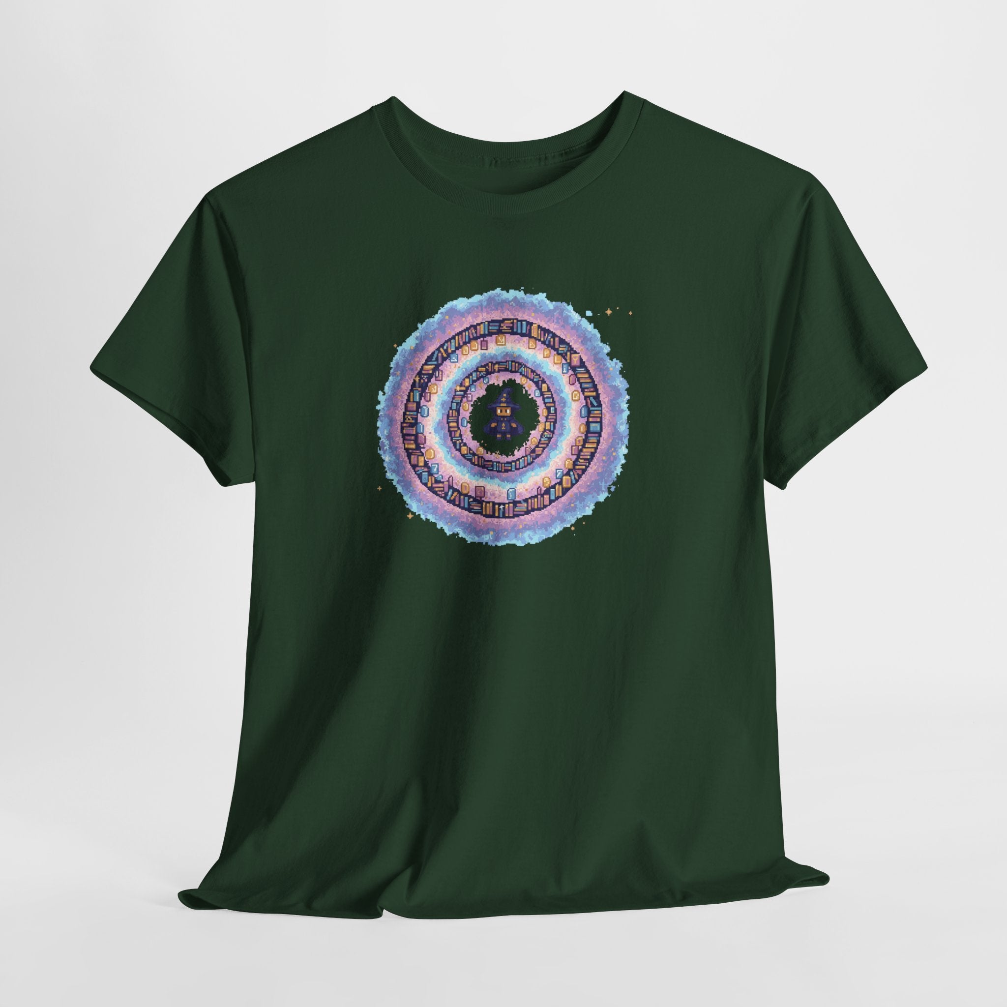 Pixel Wizard Book Vortex T-Shirt | Cute Magic Graphic Tee | Pastel Fantasy Reader Shirt | Retro Gaming Gift | Gildan 5000