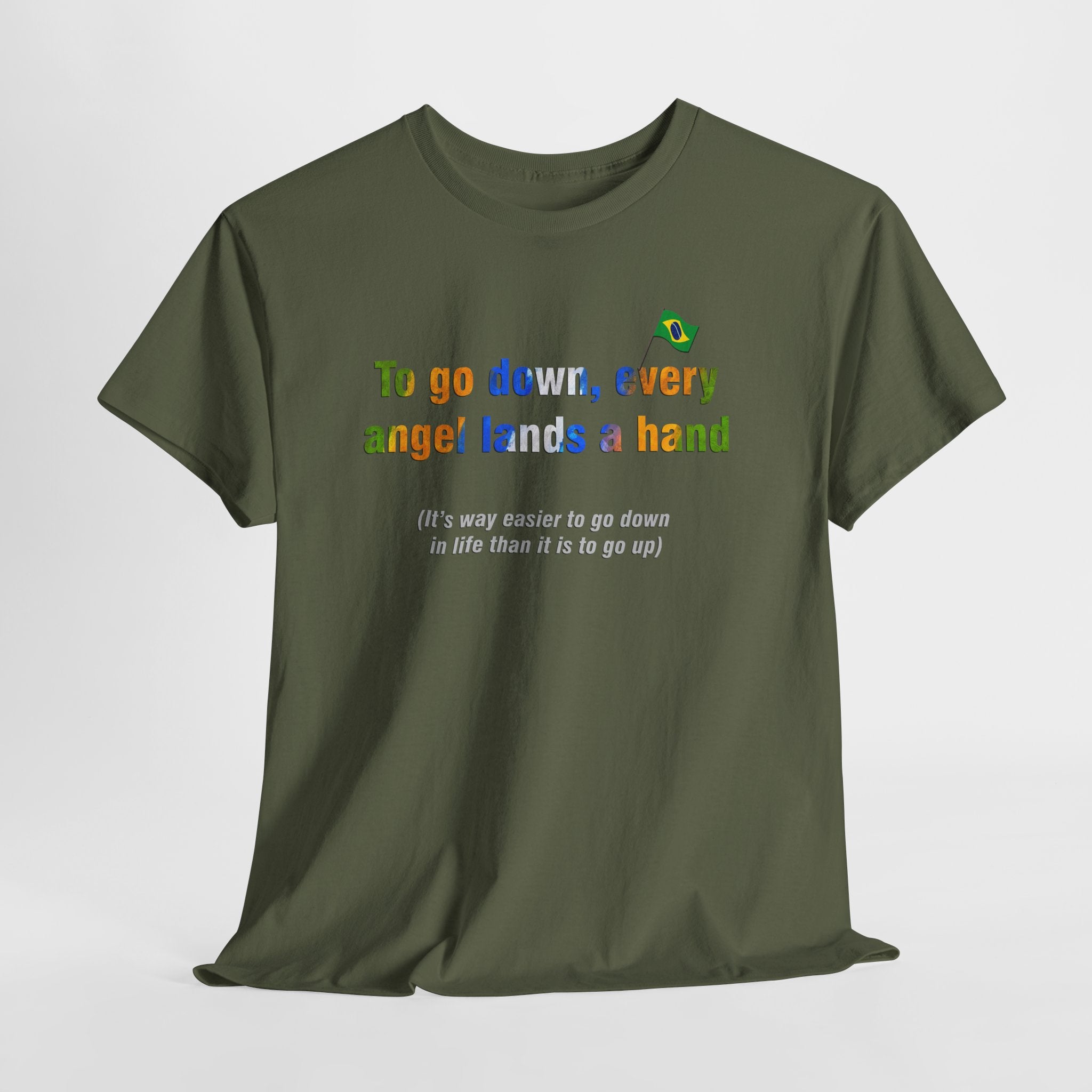 Angel's Hand Tee: Para Baixo Todo Santo Ajuda | Brazilian Proverb T-Shirt