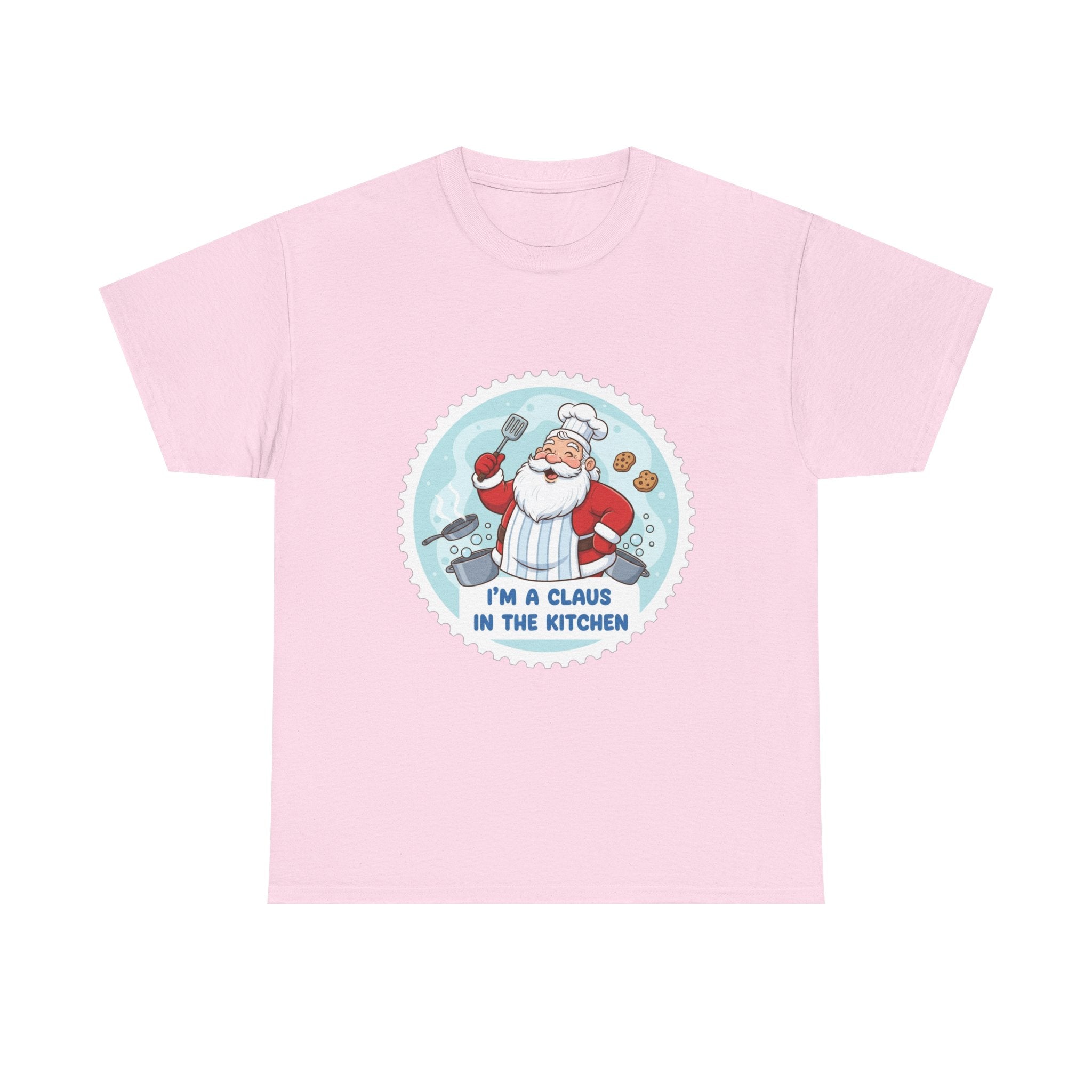 Funny Christmas T-Shirt: "Claus in the Kitchen" Chef Santa Graphic Tee
