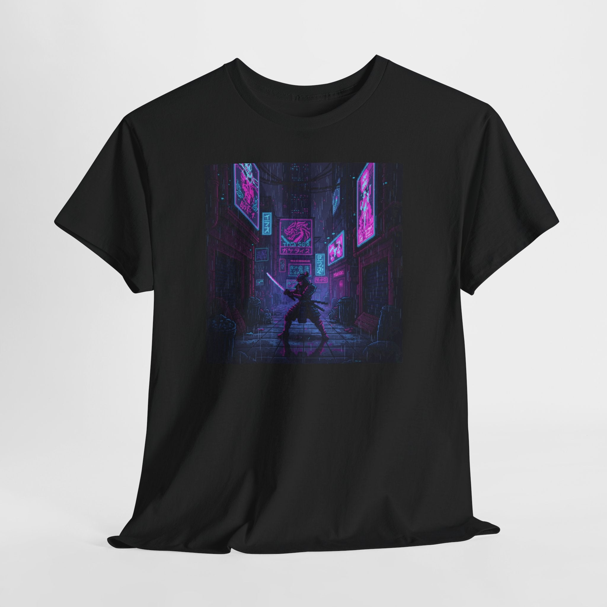Cyberpunk Samurai T-Shirt | Pixel Art Neon Katana Tee | Retro Futuristic Graphic Shirt | Synthwave Gaming Gift | Gildan 5000