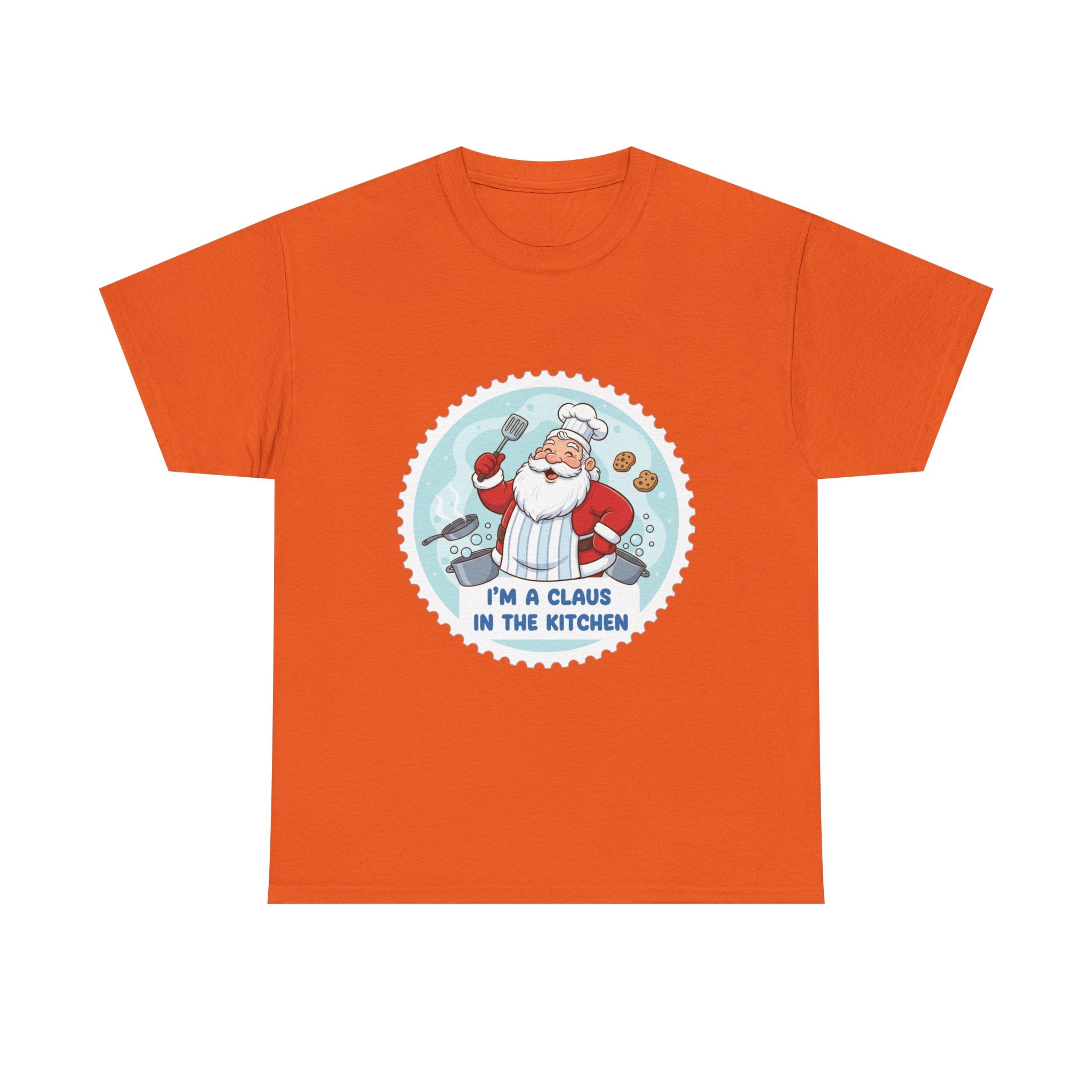 Funny Christmas T-Shirt: "Claus in the Kitchen" Chef Santa Graphic Tee