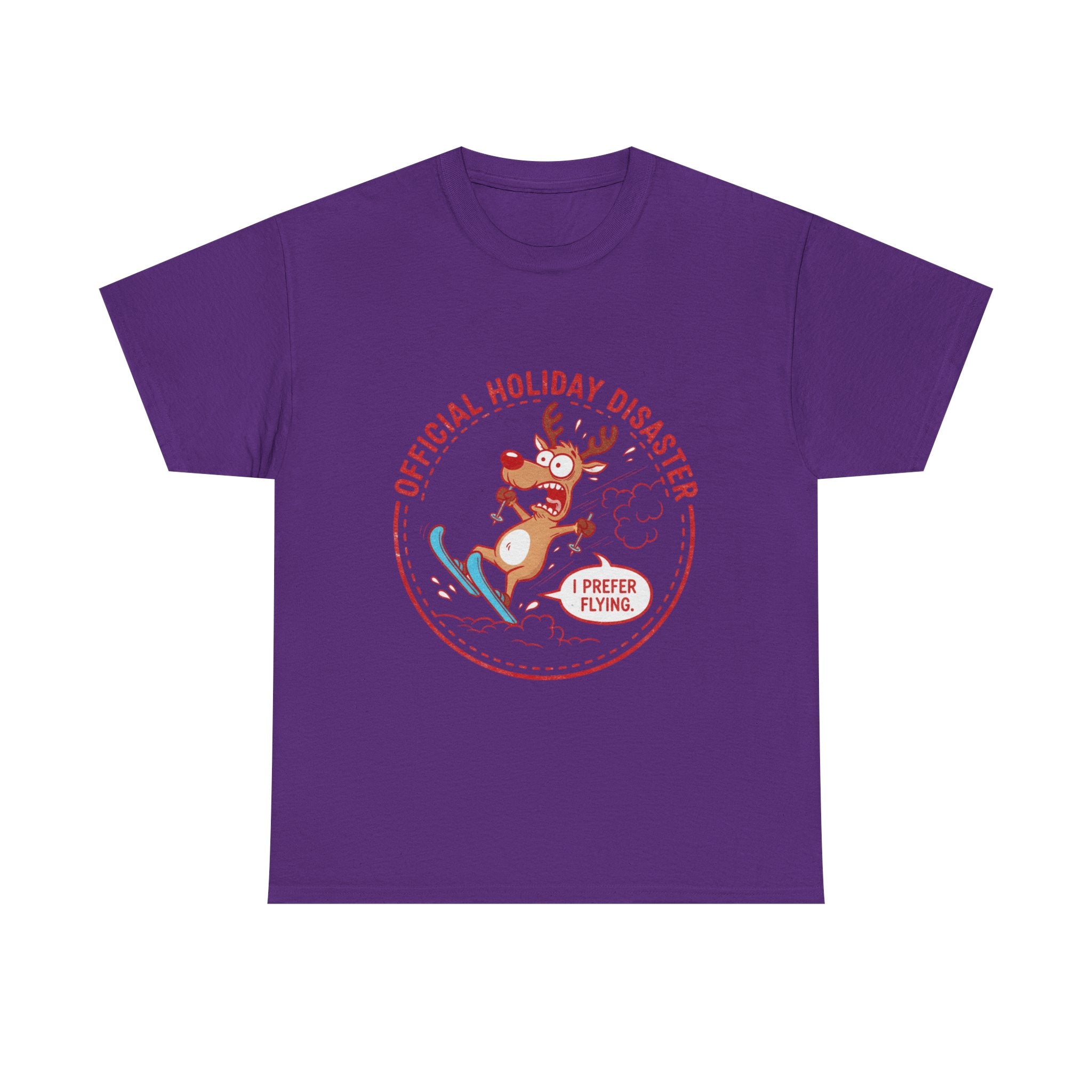 Funny Christmas T-Shirt: "Official Holiday Disaster" Skiing Reindeer Graphic Tee