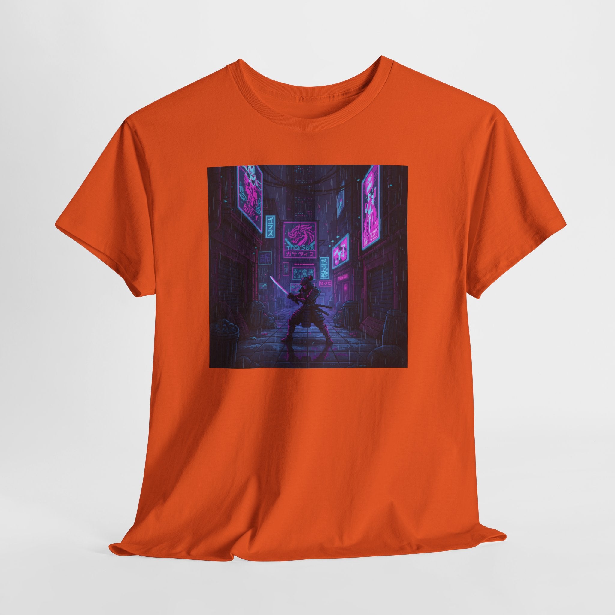 Cyberpunk Samurai T-Shirt | Pixel Art Neon Katana Tee | Retro Futuristic Graphic Shirt | Synthwave Gaming Gift | Gildan 5000