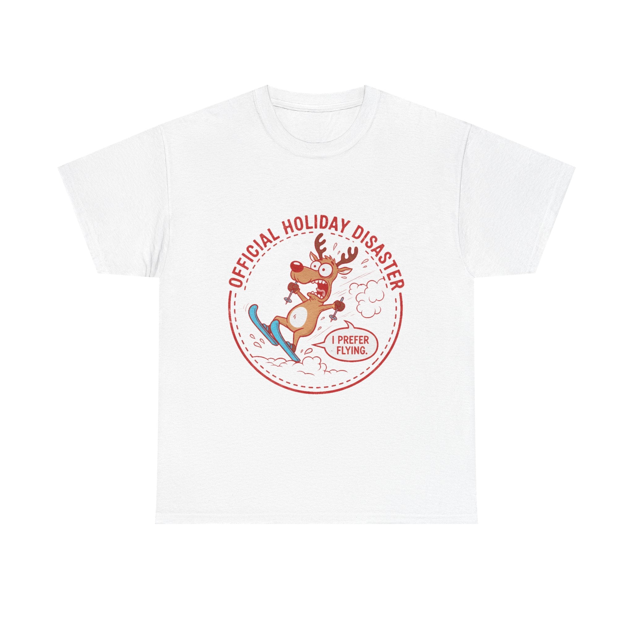 Funny Christmas T-Shirt: "Official Holiday Disaster" Skiing Reindeer Graphic Tee