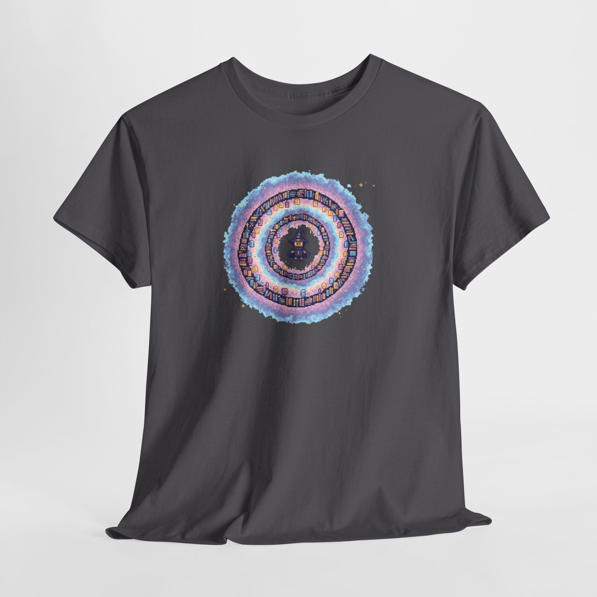 Pixel Wizard Book Vortex T-Shirt | Cute Magic Graphic Tee | Pastel Fantasy Reader Shirt | Retro Gaming Gift | Gildan 5000