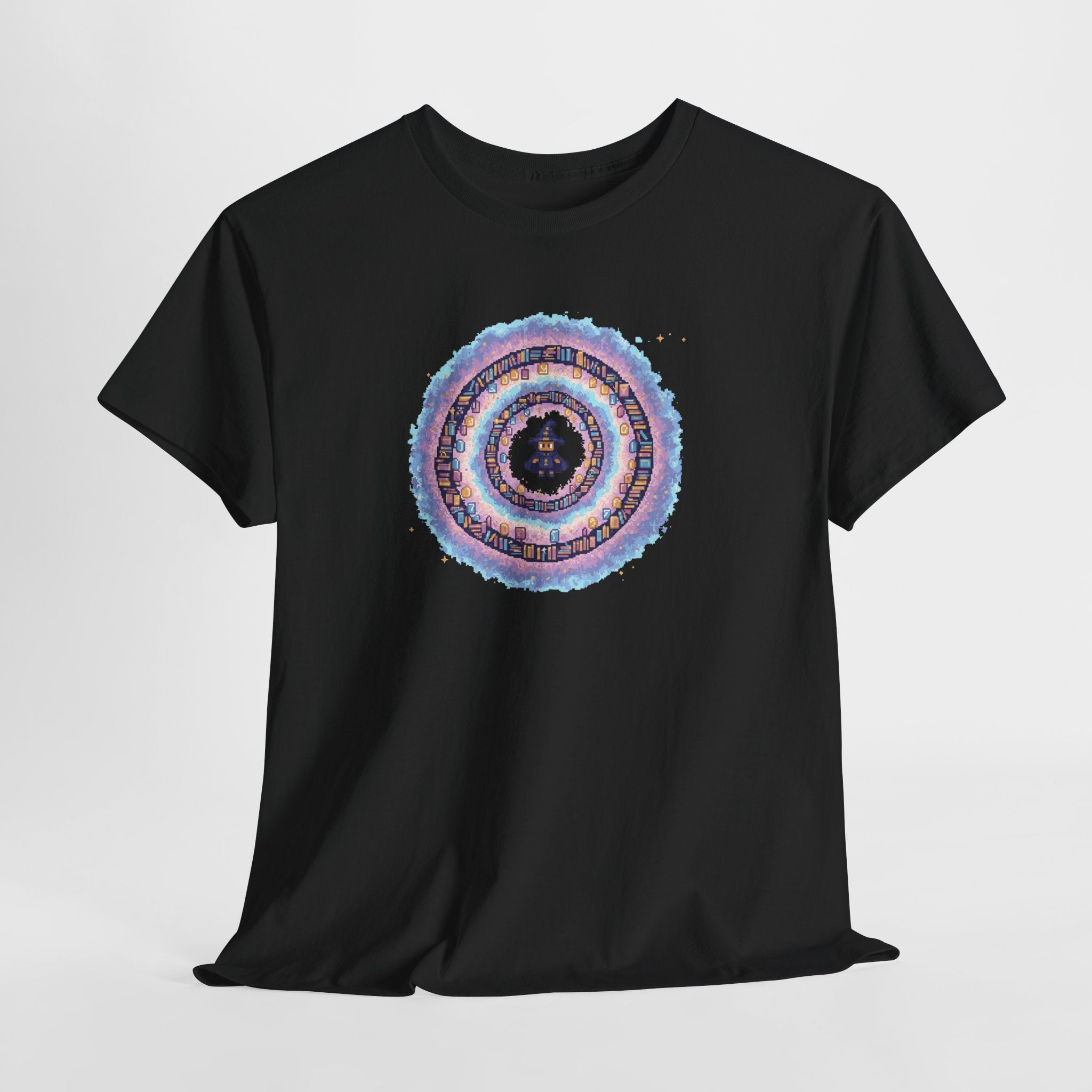 Pixel Wizard Book Vortex T-Shirt | Cute Magic Graphic Tee | Pastel Fantasy Reader Shirt | Retro Gaming Gift | Gildan 5000