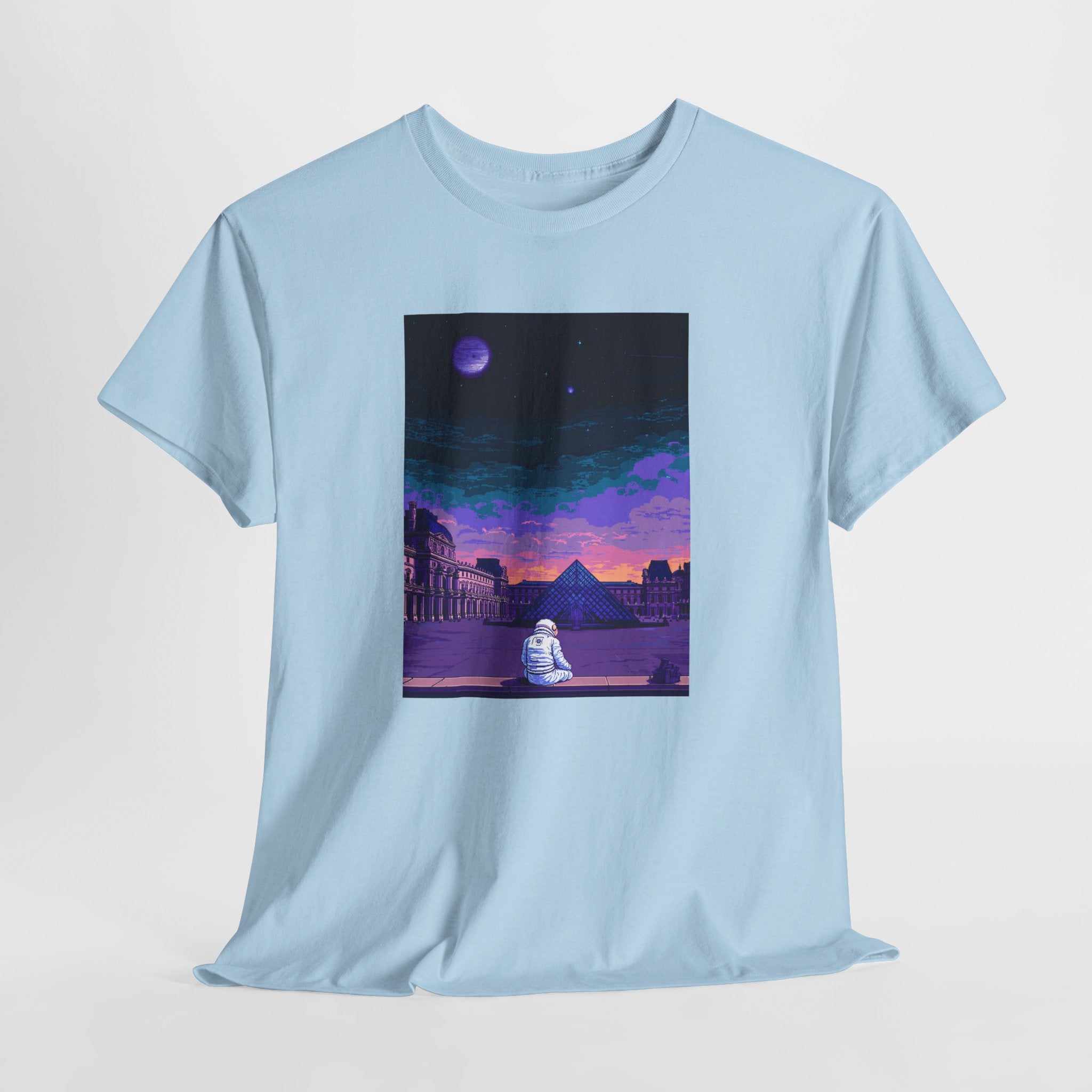 Pixel Art Astronaut T-Shirt | Vaporwave Louvre Pyramid Tee | Retro Synthwave Aesthetic Shirt | Space Traveler Gift | Gildan 5000