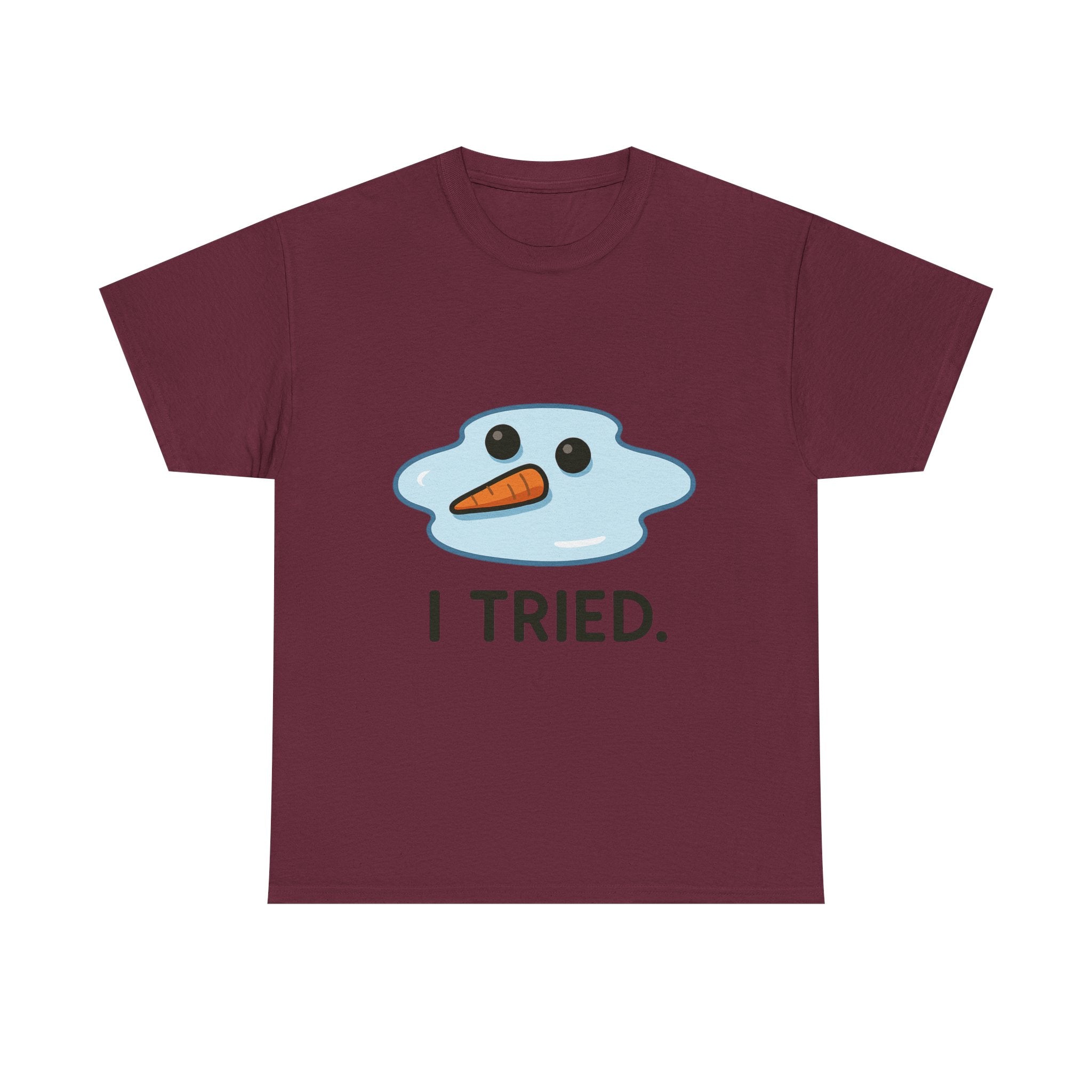 I Tried T-Shirt | Funny Melted Snowman Graphic Tee | Relatable Holiday Humor Gift | Gildan 5000
