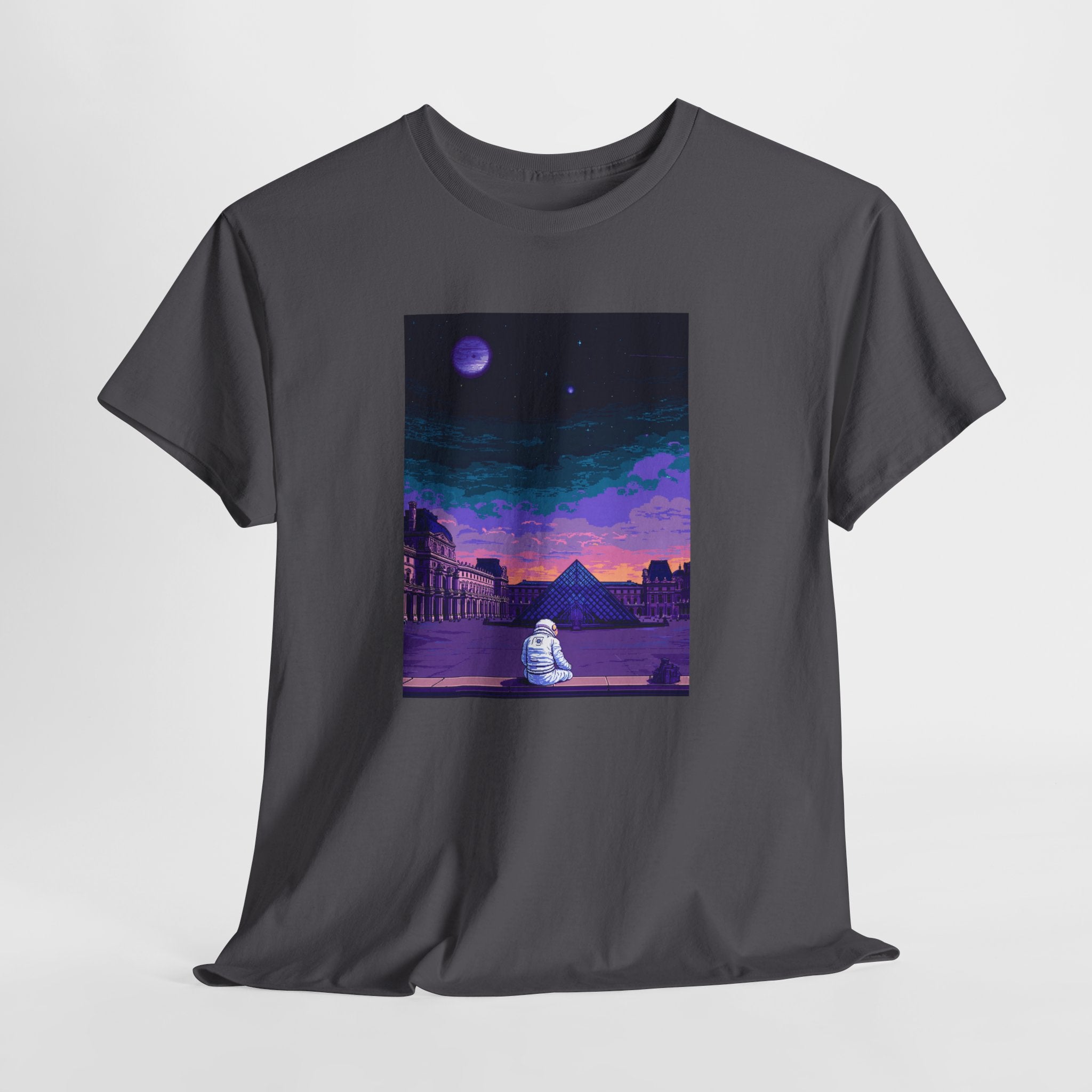 Pixel Art Astronaut T-Shirt | Vaporwave Louvre Pyramid Tee | Retro Synthwave Aesthetic Shirt | Space Traveler Gift | Gildan 5000