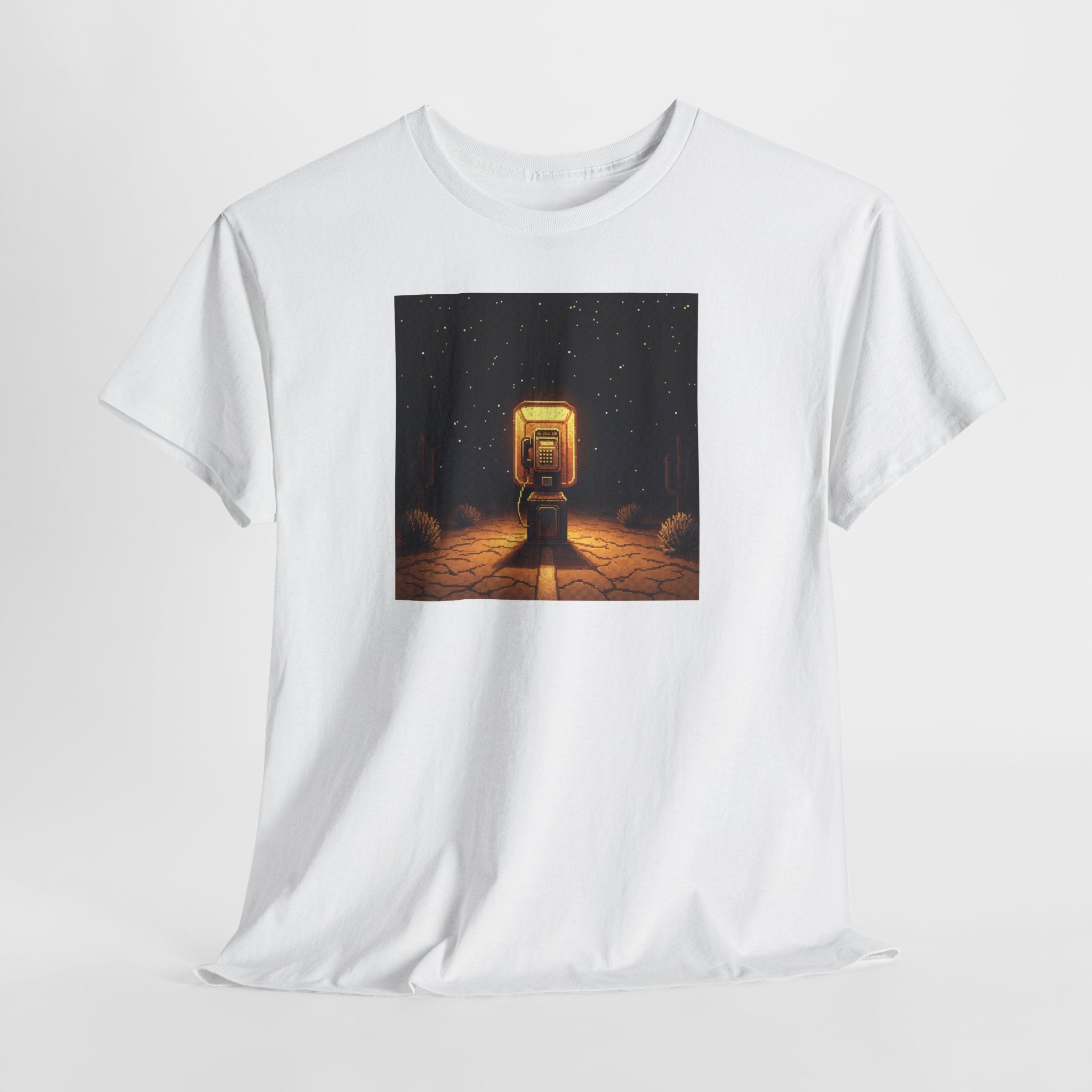 Desert Payphone T-Shirt | Pixel Art Retro Phone Booth Tee | Lofi Aesthetic Graphic Shirt | Road Trip Nostalgia Gift | Gildan 5000