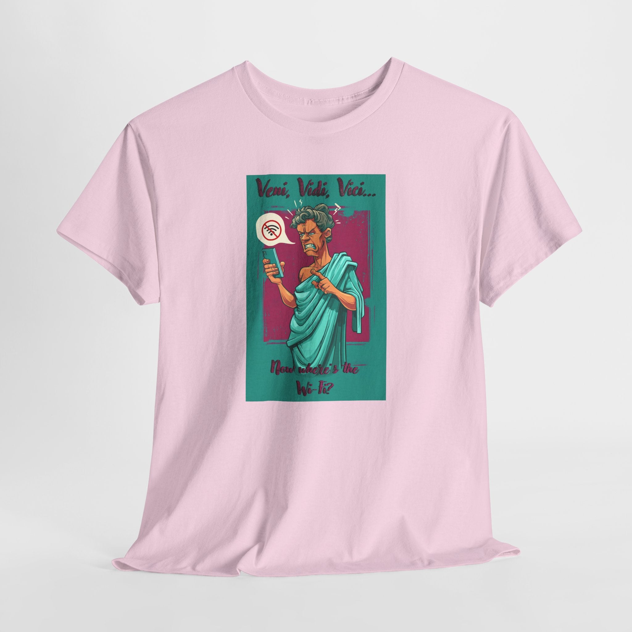 Veni Vidi Wi-Fi T-Shirt | Funny Caesar Graphic Tee | Roman History Humor Shirt | No Signal Meme Apparel | Gildan 5000