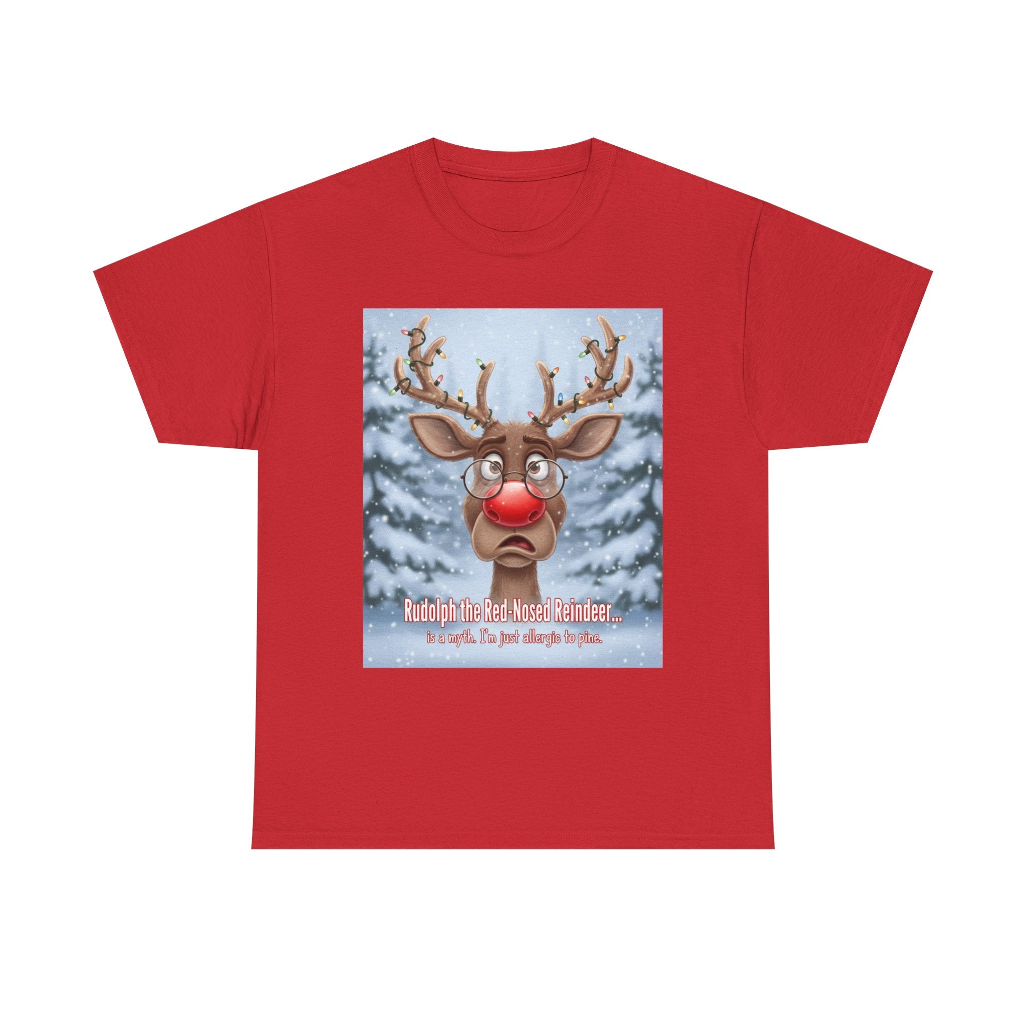 Funny Christmas T-Shirt: "Allergic to Pine" Rudolph Humor Graphic Tee