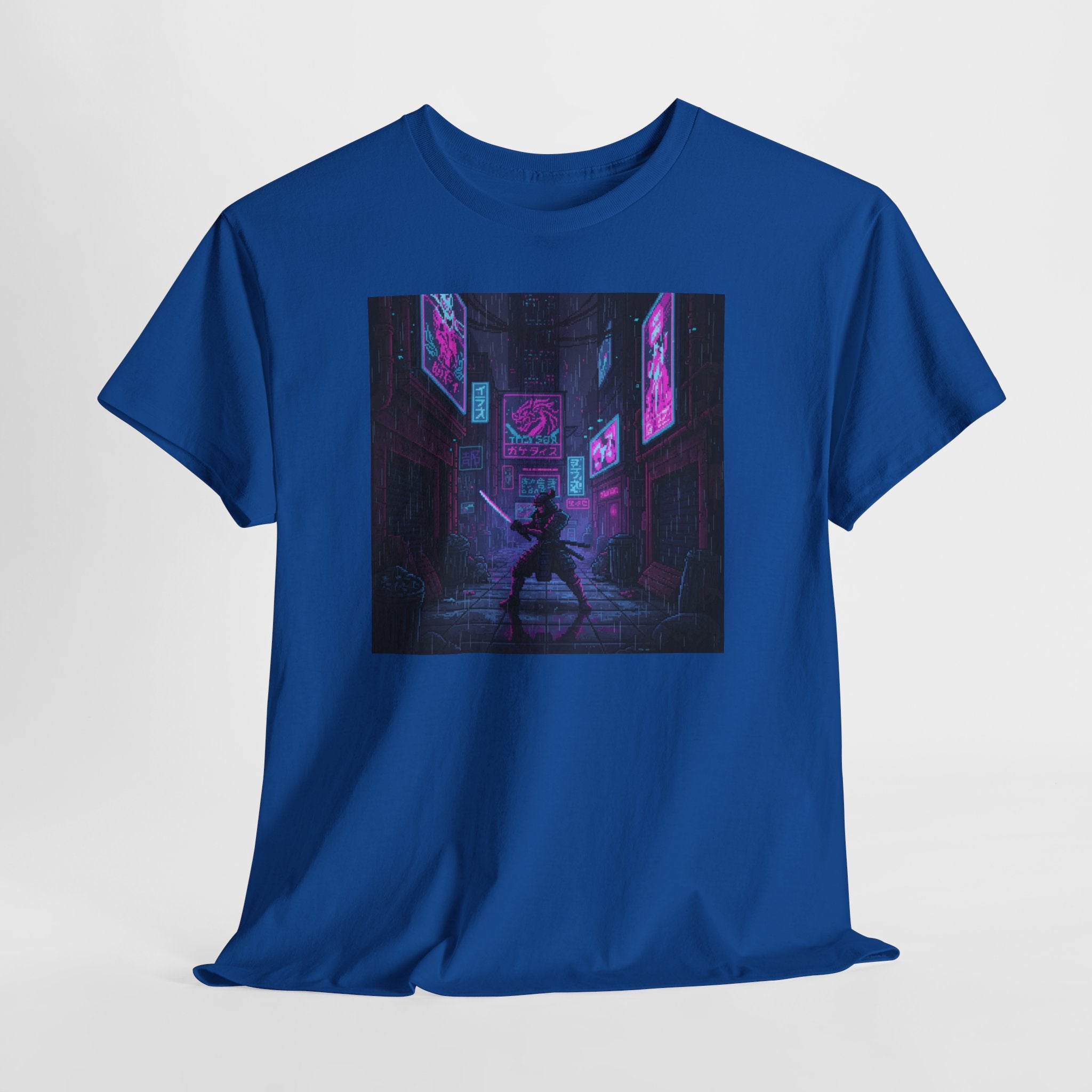 Cyberpunk Samurai T-Shirt | Pixel Art Neon Katana Tee | Retro Futuristic Graphic Shirt | Synthwave Gaming Gift | Gildan 5000