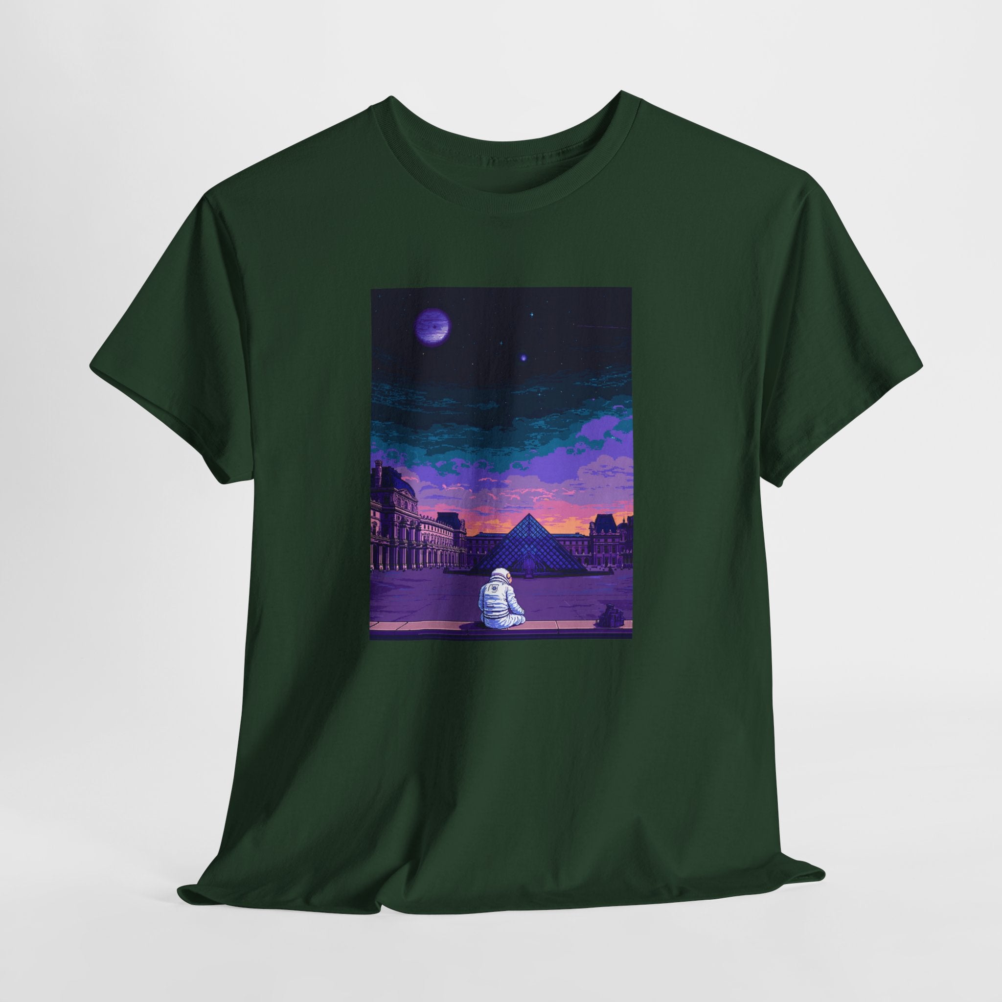 Pixel Art Astronaut T-Shirt | Vaporwave Louvre Pyramid Tee | Retro Synthwave Aesthetic Shirt | Space Traveler Gift | Gildan 5000