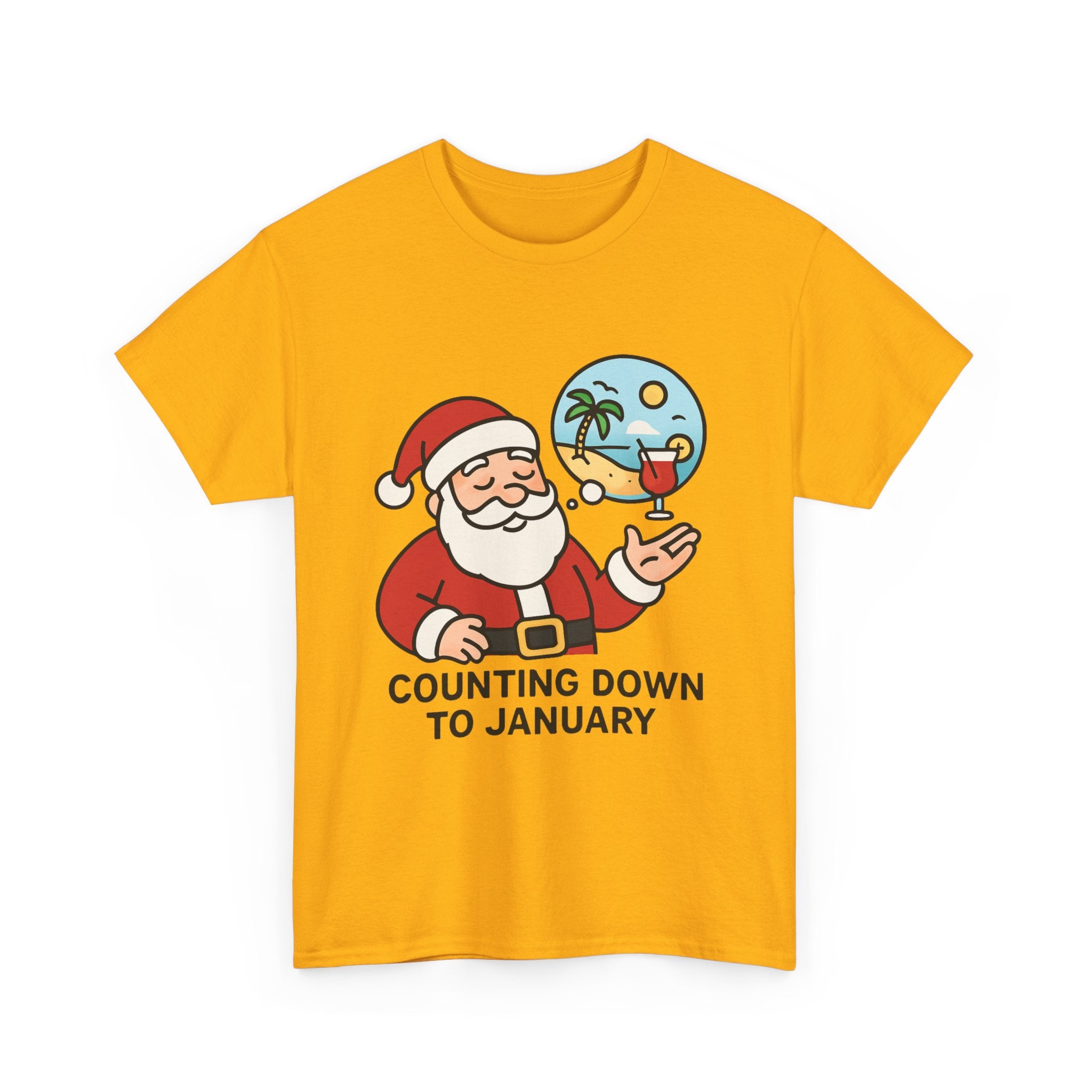Counting Down to January T-Shirt | Funny Santa Vacation Graphic Tee | Post-Holiday Humor Gift | Gildan 5000