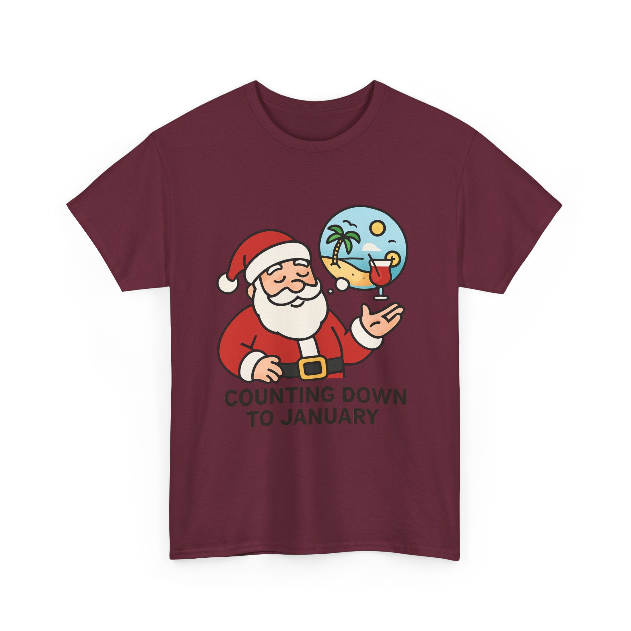 Counting Down to January T-Shirt | Funny Santa Vacation Graphic Tee | Post-Holiday Humor Gift | Gildan 5000