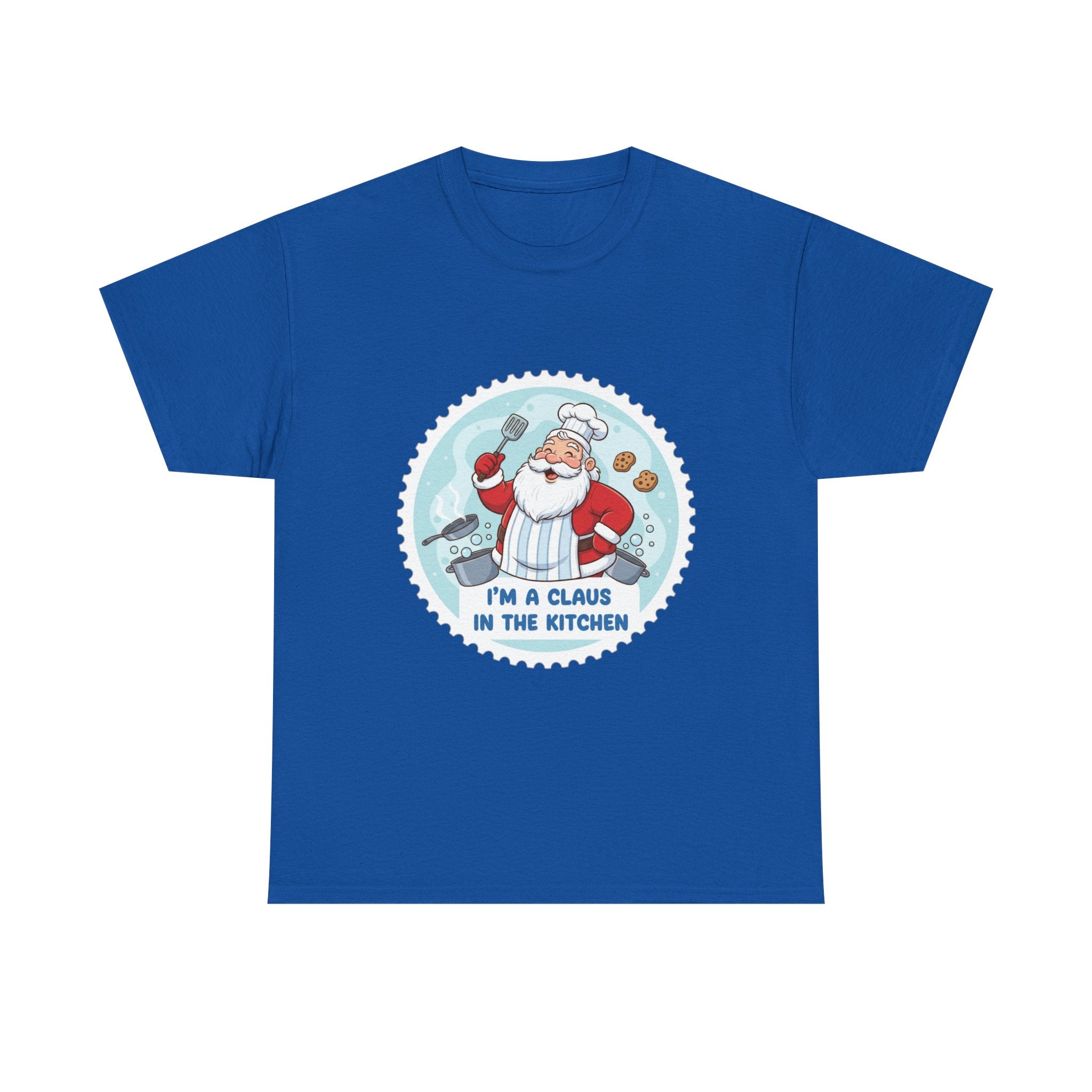Funny Christmas T-Shirt: "Claus in the Kitchen" Chef Santa Graphic Tee
