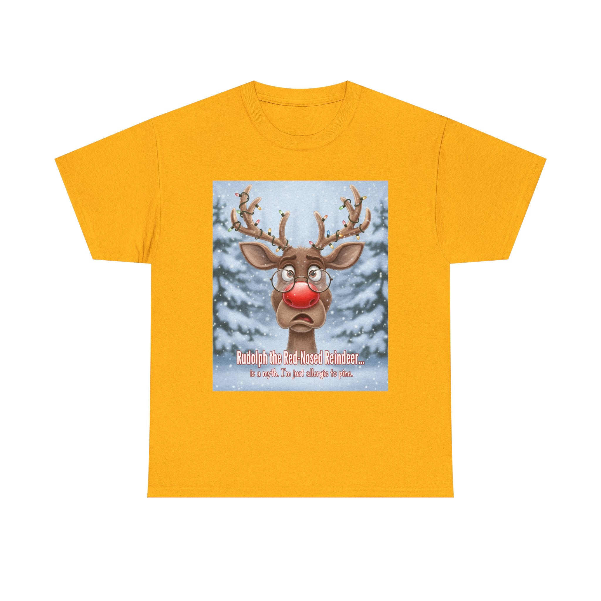 Funny Christmas T-Shirt: "Allergic to Pine" Rudolph Humor Graphic Tee