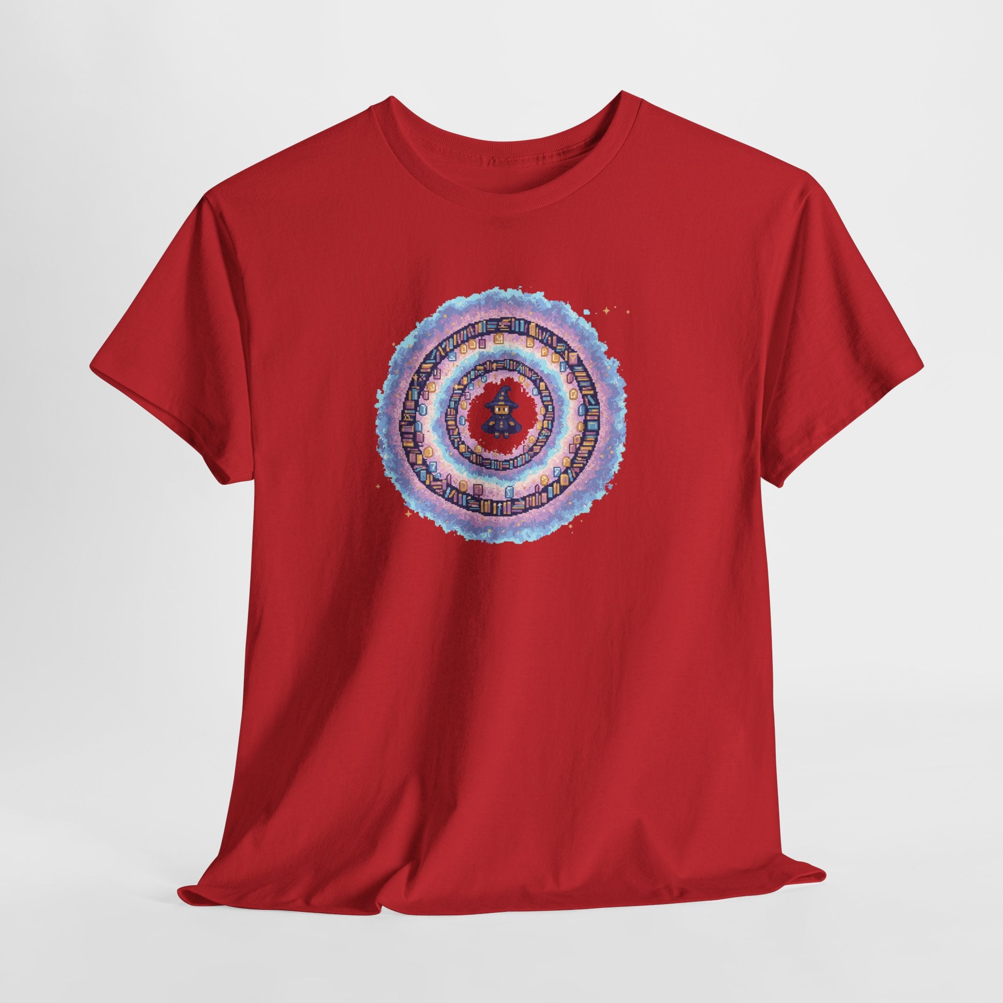 Pixel Wizard Book Vortex T-Shirt | Cute Magic Graphic Tee | Pastel Fantasy Reader Shirt | Retro Gaming Gift | Gildan 5000